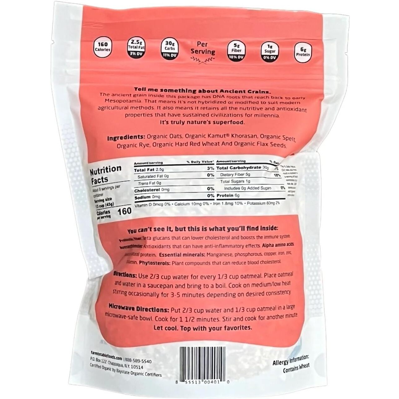 Farm To Table Foods Organic Ancient Super Grain Whole Grain & Oatmeal - 3 - 14 Oz. Bags