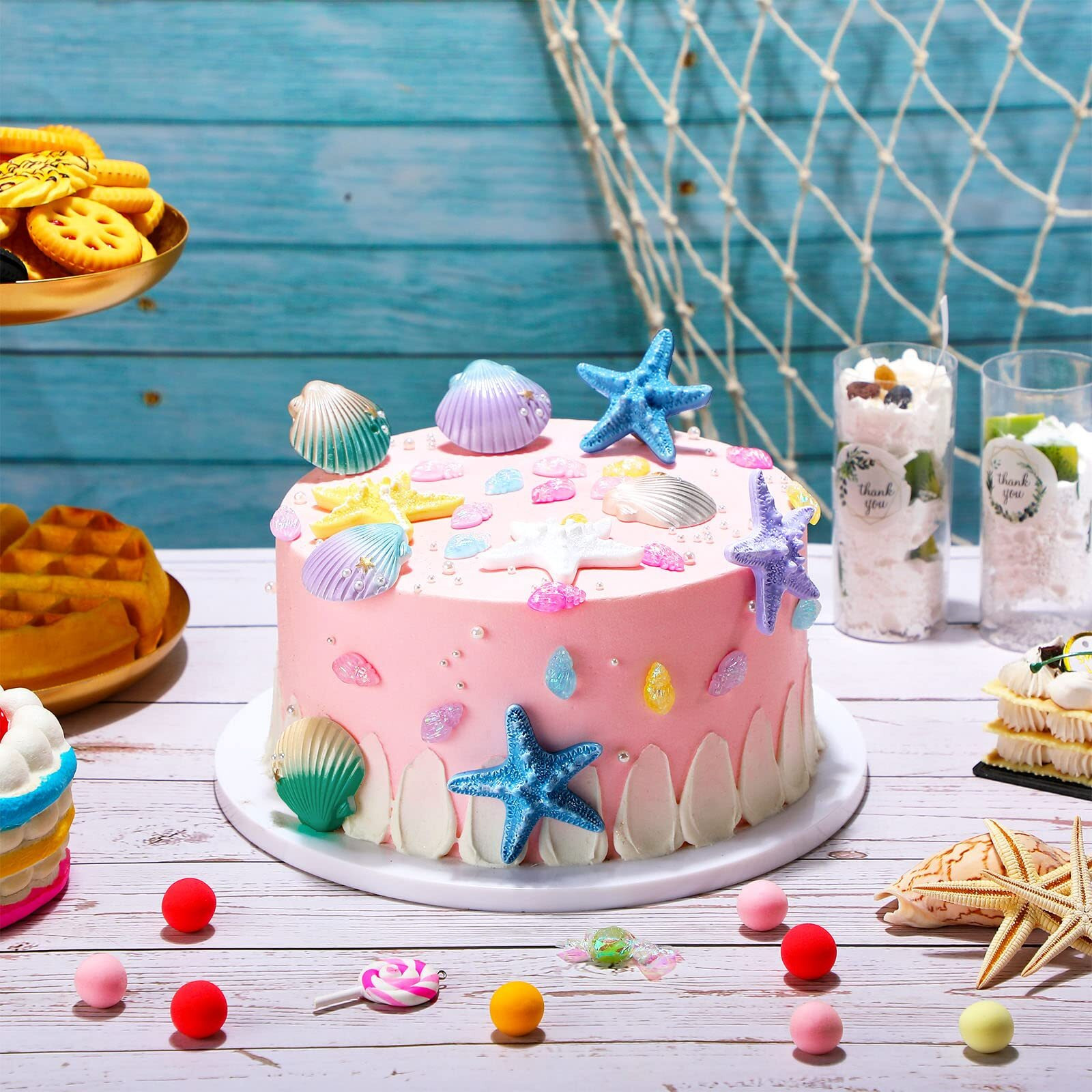 30 Pieces Seashells Starfish Conch Cake Topper Mermaid Cake Decorations Seashells Starfish For Beach Theme Party Sea Creatures Decorations For Birthday Party Baby Shower Wedding Diy Crafts