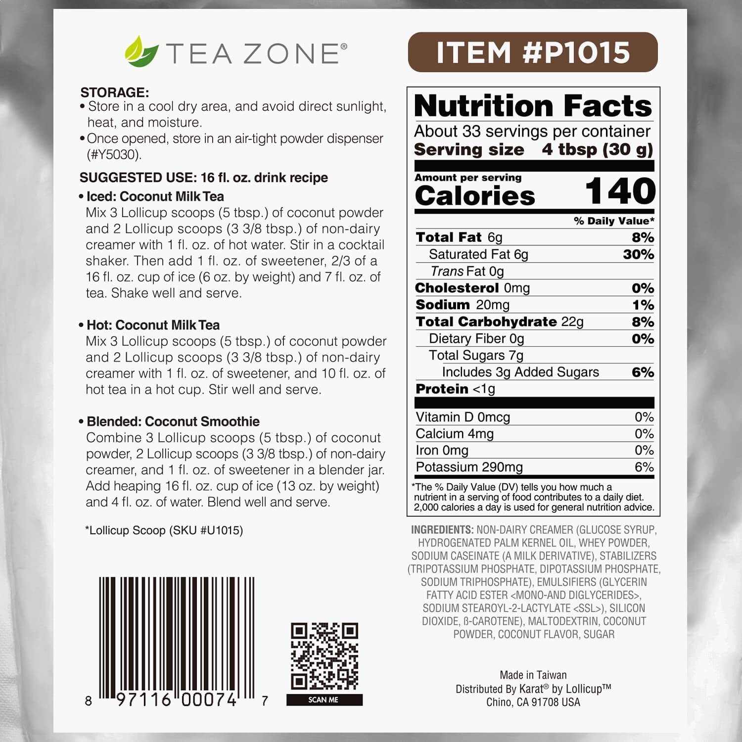 Tea Zone 2.2 Lb Coconut Powder