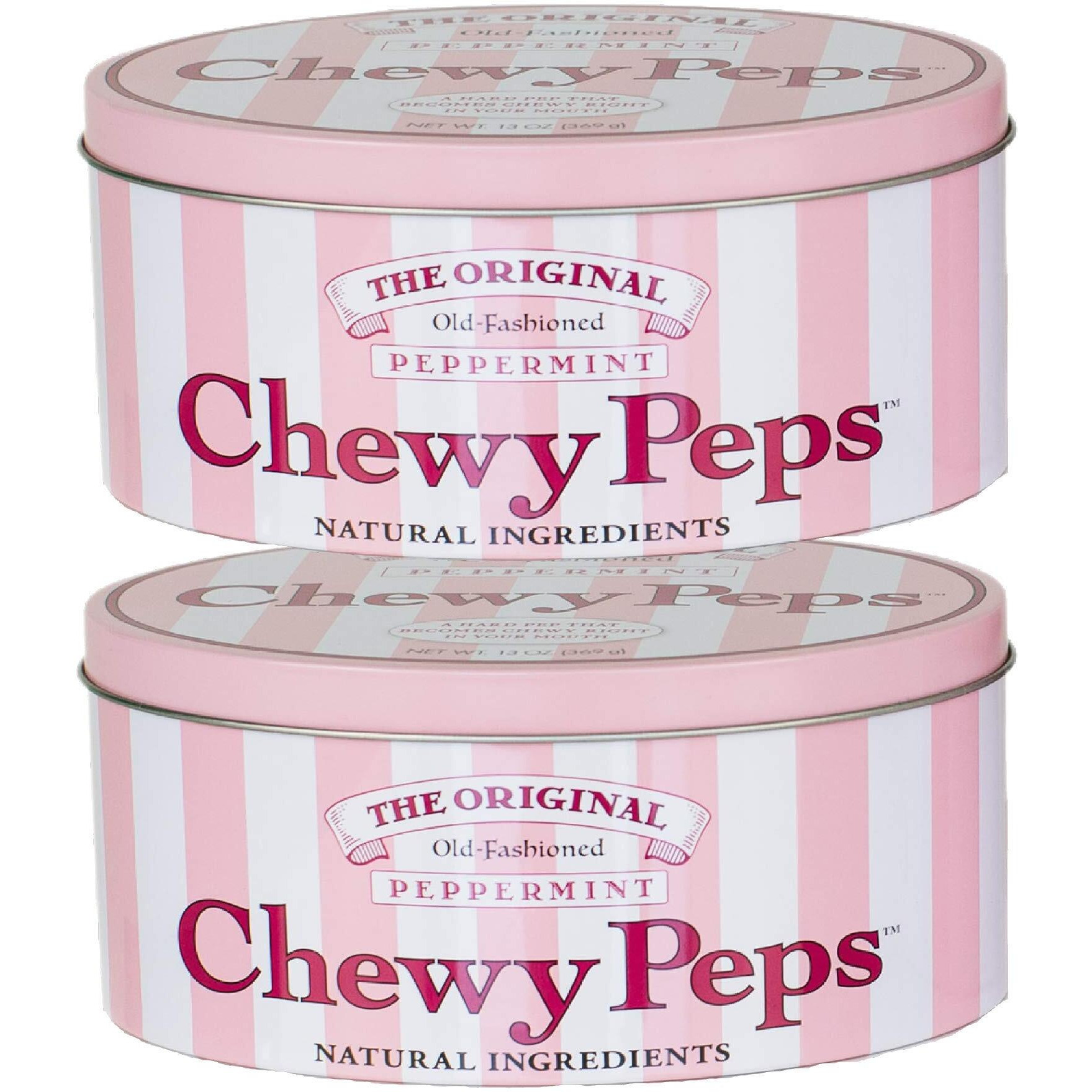The Original Chewy Peps Peppermint Gift Tin, Handcrafted Premium Old-Fashioned Candy, Organic Non-Gmo Sustainable Ingredients, 13 Oz X 2, 1.6 Lbs (Pack Of 2)
