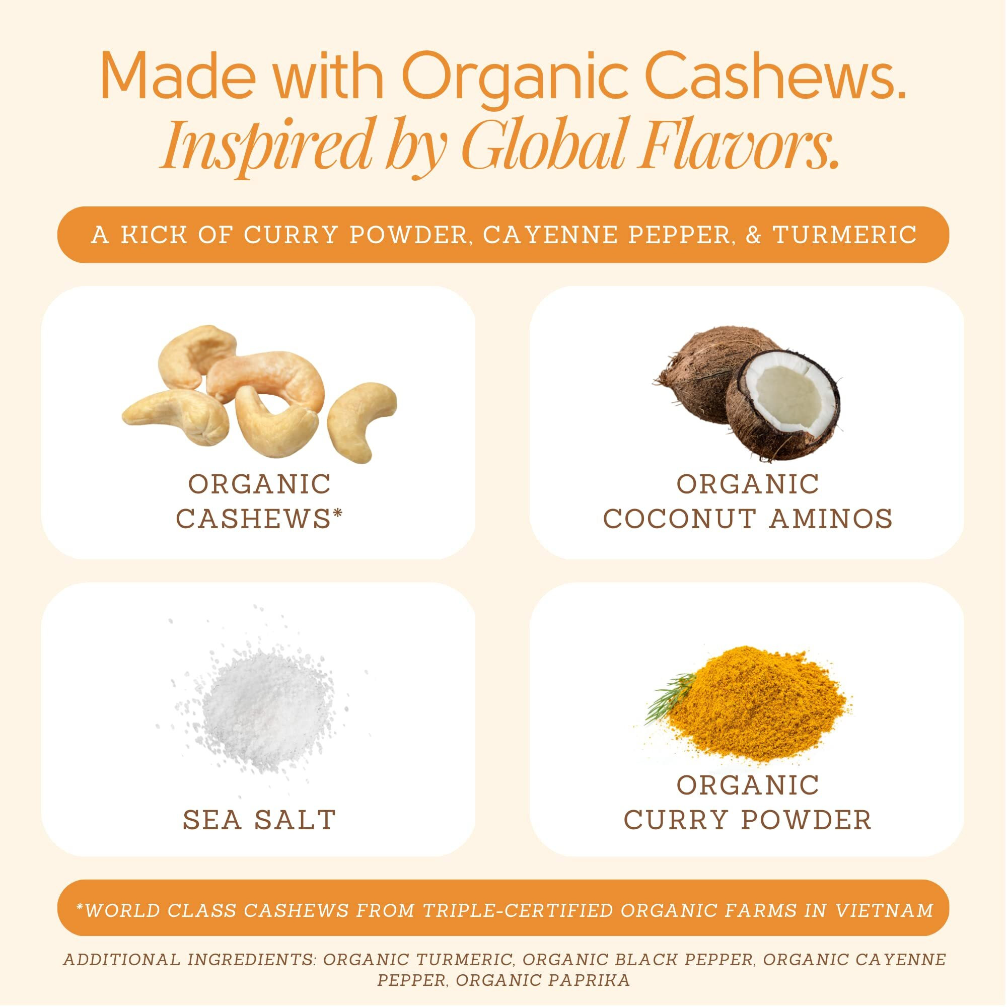 Rich Nuts Crunchy Curry Gourmet Sprouted Cashews | Vegan, Paleo, Keto | Curry Powder, Cayenne Pepper, Turmeric And Sea Salt | Non-Roasted, Dehyrdated, Germinated, Raw And Whole | 5 Oz Bag (2 Pack)