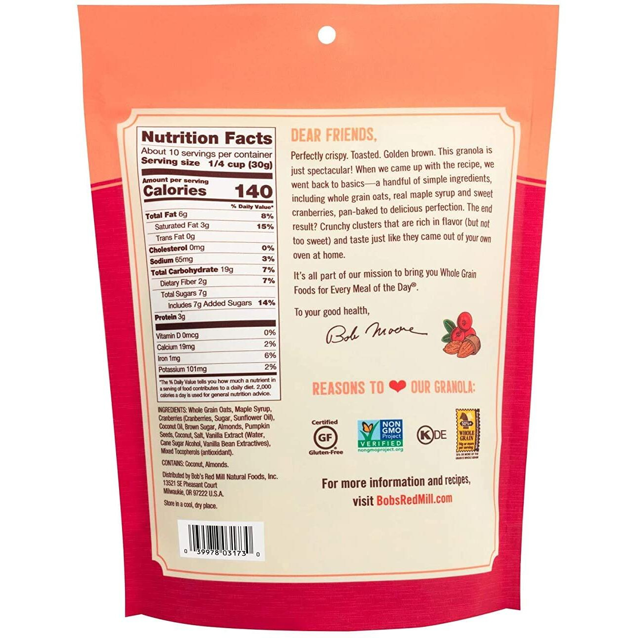 Bob's Red Mill Pan-Baked Granola Cranberry Almond, 11 Ounce (Pack Of 2)