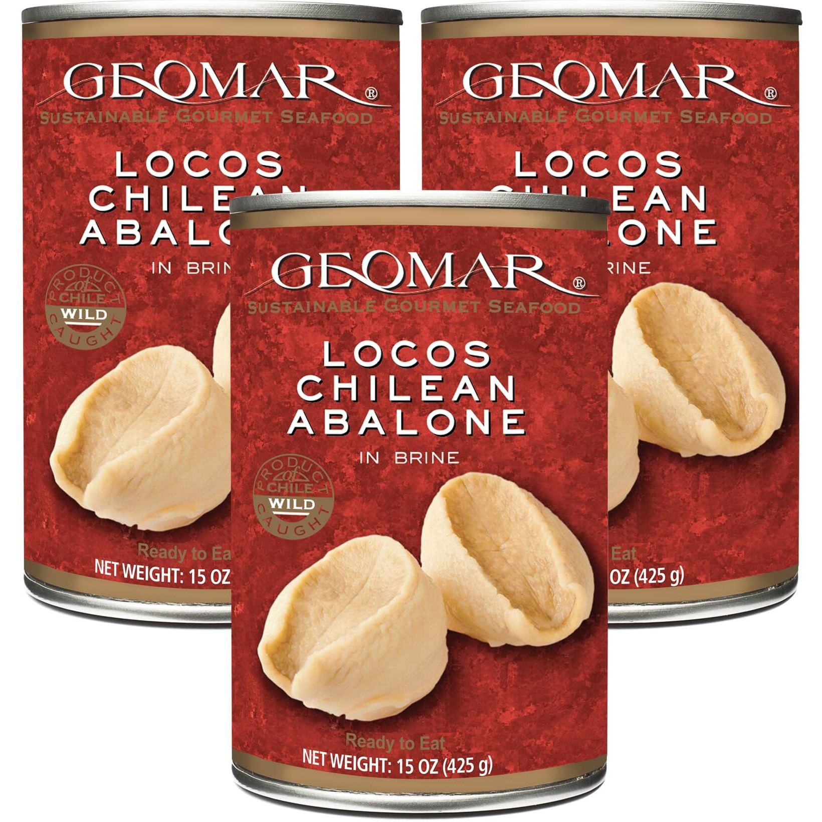 Geomar Locos (Chilean Abalone) In Brine - Hand Caught By Divers - Nutritious Seafood Delicacy - High In Protein And Ready-To-Eat - 3 Pieces Per Can (15 Oz) 3 Pack