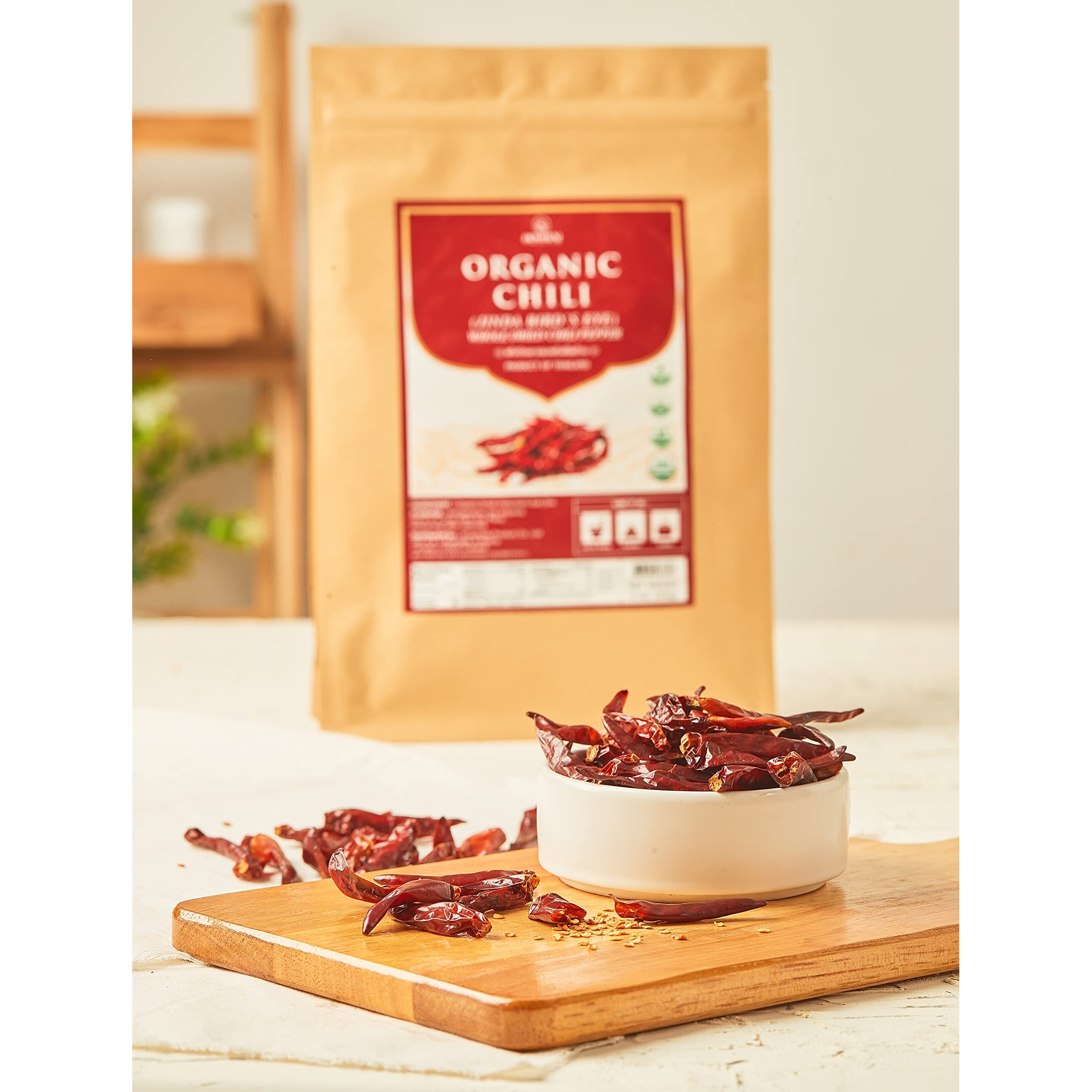 Homtiem Organic Red Jinda Dried Chili Peppers 4 Oz, The Secret Of Spiciness And Flavor, Perfect For Tom Yum Soup And Pad Thai. Great For Mexican Recipes, Europe Recipes And Asian Recipes (Mild Hot)