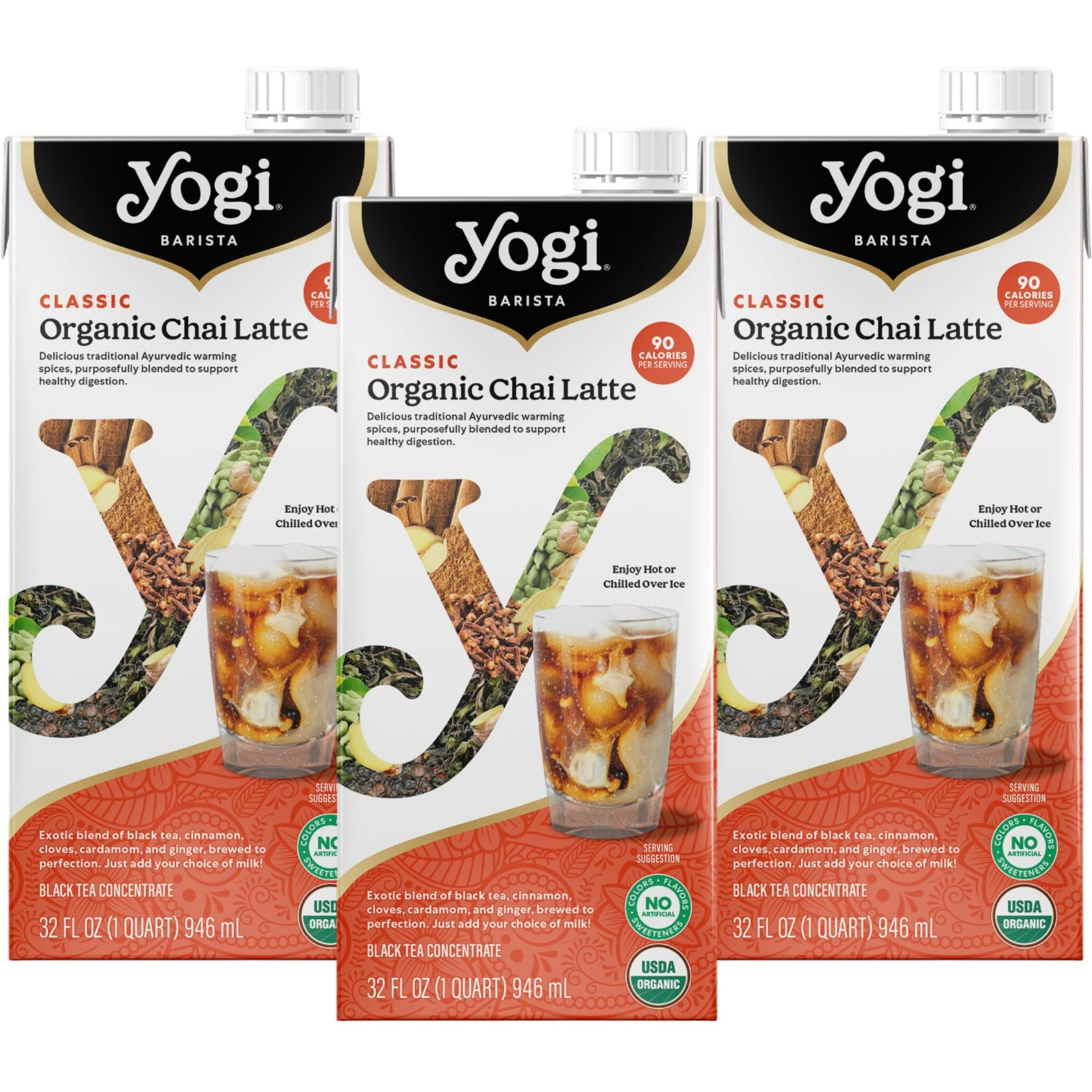 Yogi Barista Classic Organic Chai Latte - 32 Fluid Oz (3 Pack) - Organic Chai Tea Concentrate - Supports Healthy Digestion - Includes Black Tea, Ginger, Cardamom, Cinnamon & More