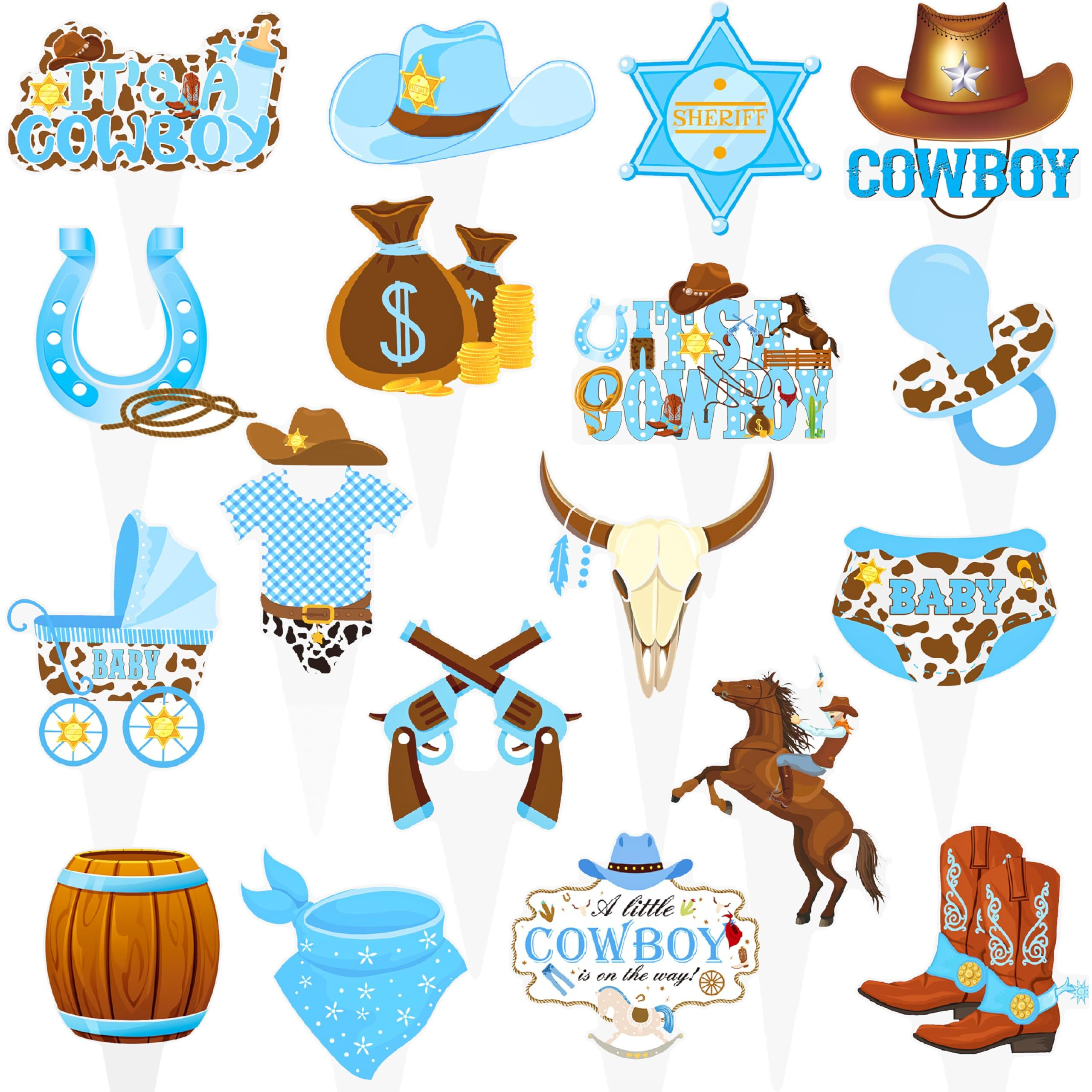48Pcs Cowboy Baby Shower Cupcake Toppers Western Theme Cupcake Toppers Cowboy Cake Decoration For Kids Cowboy Birthdays Party Baby Shower Party Supplies,Western Decorations