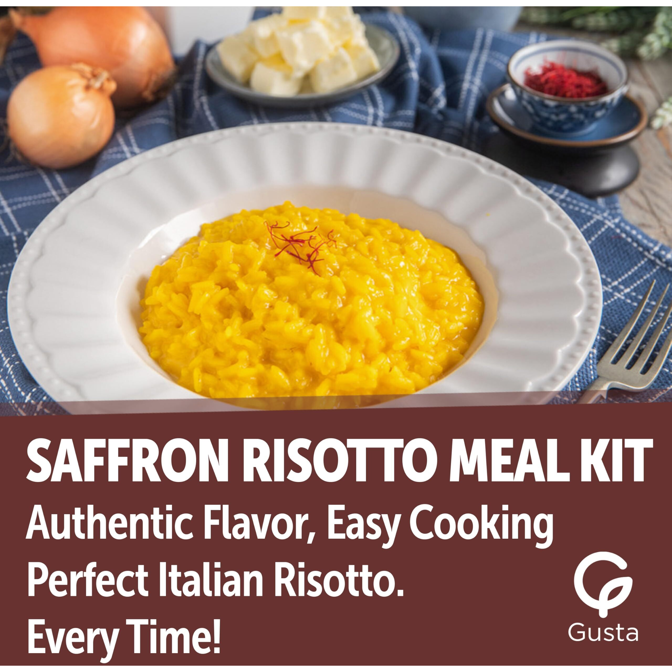 Gusta Risotto Alla Milanese Meal Kit - Made In Italy - Gourmet Italian Food Lovers - Italian Gift Basket Gourmet Saffron Rice - Authentic Italian Recipe - Makes 5 Meals With Recipe Booklet