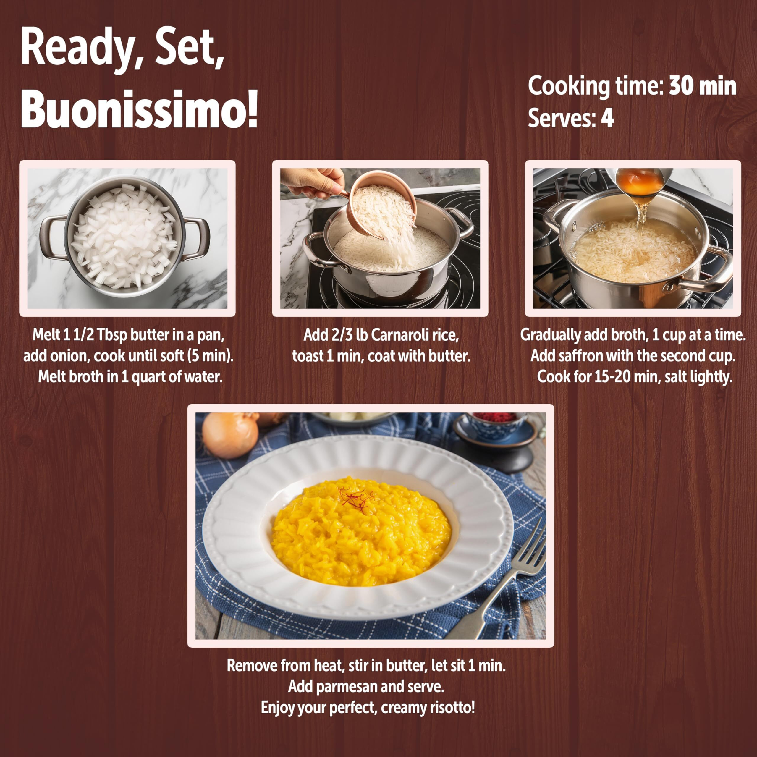 Gusta Risotto Alla Milanese Meal Kit - Made In Italy - Gourmet Italian Food Lovers - Italian Gift Basket Gourmet Saffron Rice - Authentic Italian Recipe - Makes 5 Meals With Recipe Booklet