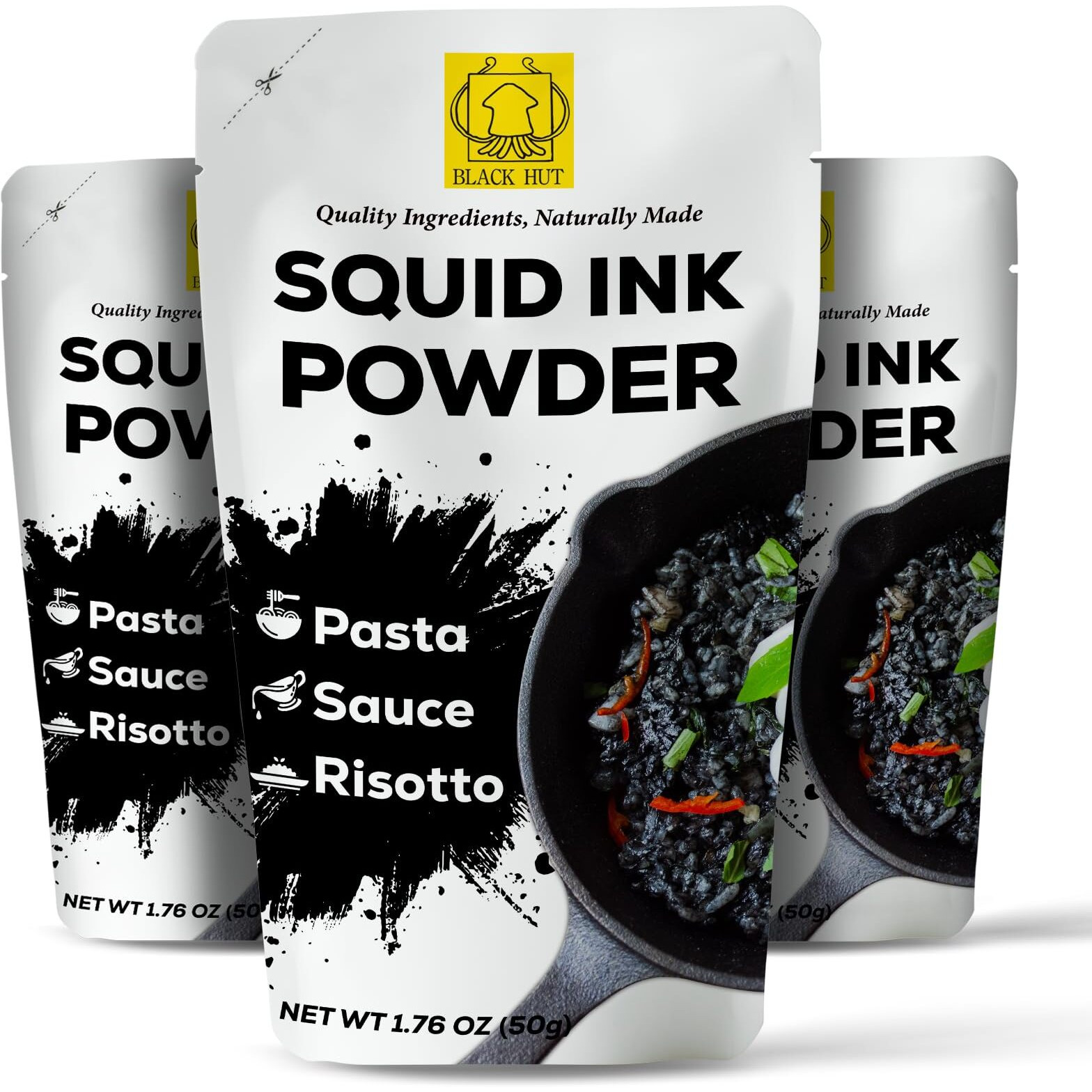 Black Hut Cuttlefish Squid Ink Powder, Perfect For Festive Baking & Cooking, Ideal For Rice, Noodles, Pasta, Spaghetti, Risotto, Tinta De Sepia, Halal Certified, Contains Molluscs, 1.76Oz / 50G