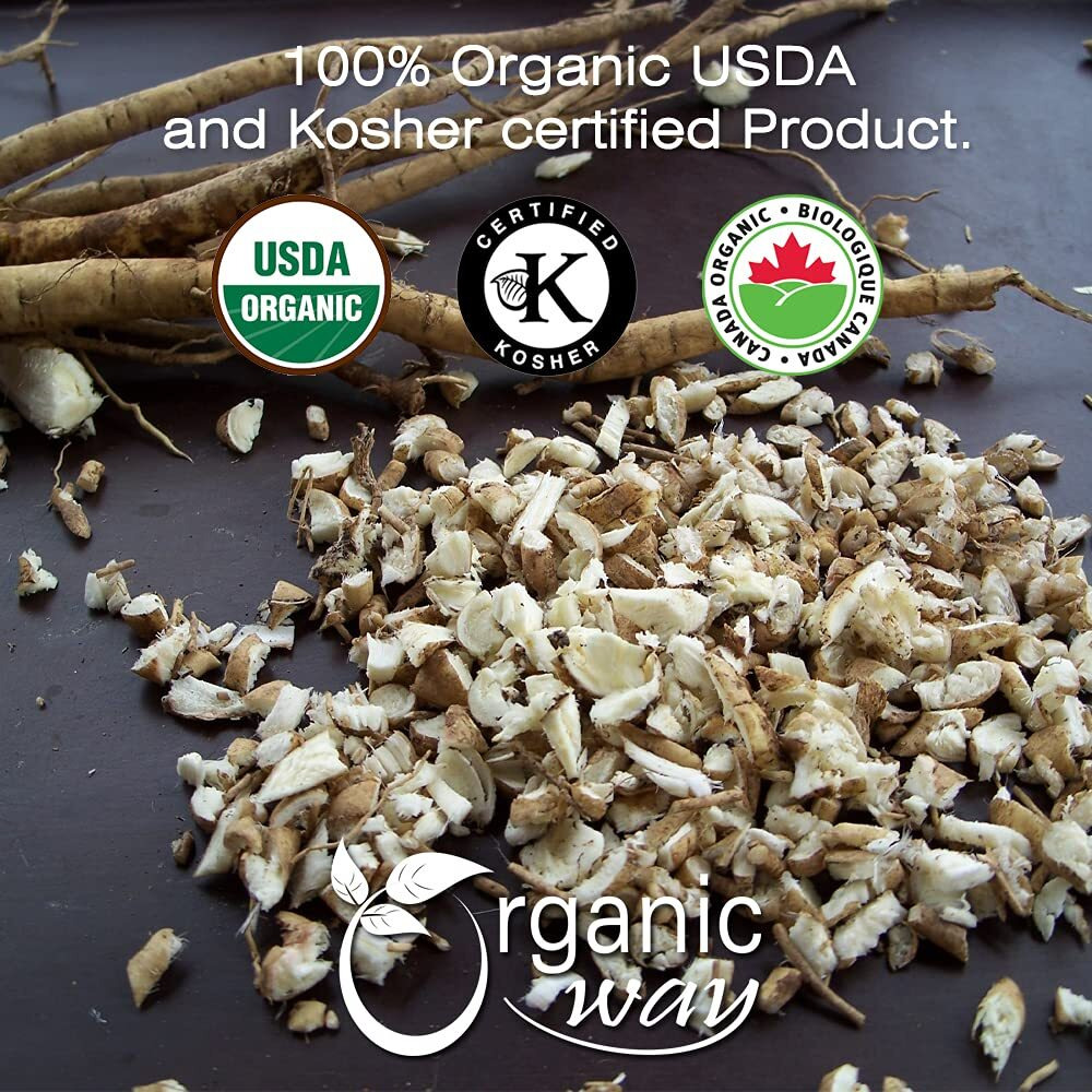 Organic Way Marshmallow Root | Herbal Tea (Althaea Officinalis) Cut & Sifted - European Wild-Harvest | Organic & Kosher Certified | Non Gmo & Usda Certified | Origin - Albania (1/4Lbs / 4Oz)