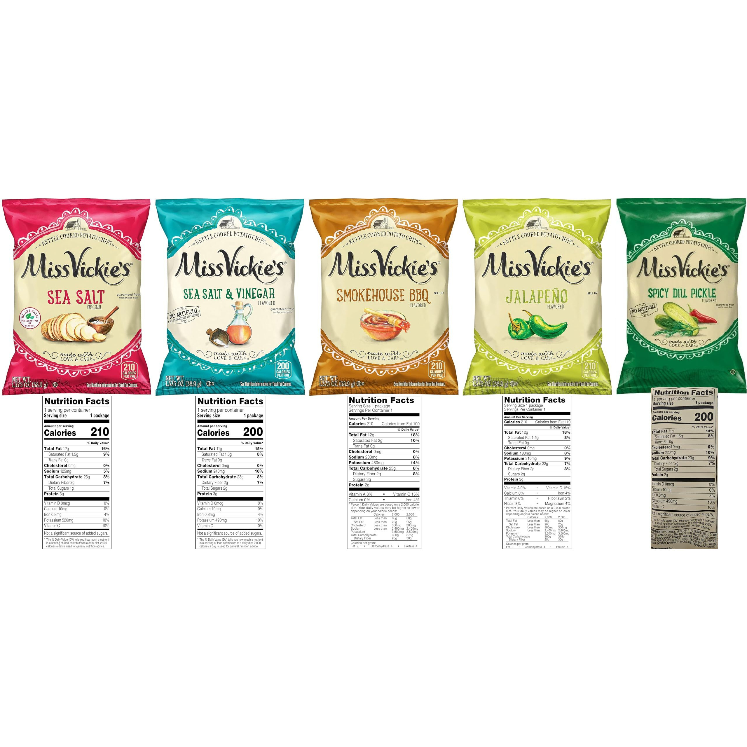 Kettle Cooked Potato Chips By Miss Vickie's Value Pack Bundled By Superdeals | 1.375 Oz Bag | Supreme 5 Flavor Variety Pack Includes 6 Sea Salt, 6 Sea Salt & Vinegar, 6 Smokehouse Bbq, 6 Jalapeno, 6 Spicy Dill Pickle | Pack Of 30 With Mystery Bonus Gift