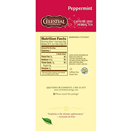 Celestial Seasonings Herbal Tea, Peppermint, 25 Count (Pack Of 6)