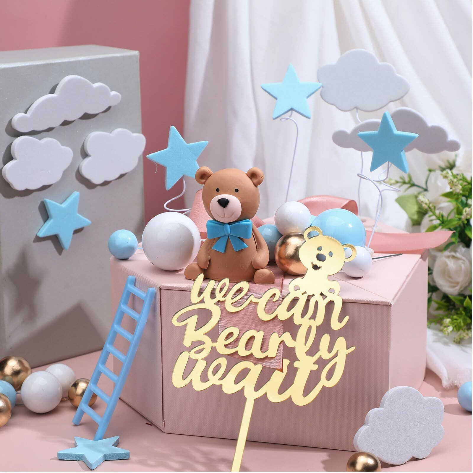 37 Pcs Brown Bear Cake Decorations We Can Bearly Wait Cake Topper For Birthday Baby Shower Party Supplies Decorations (Cute)