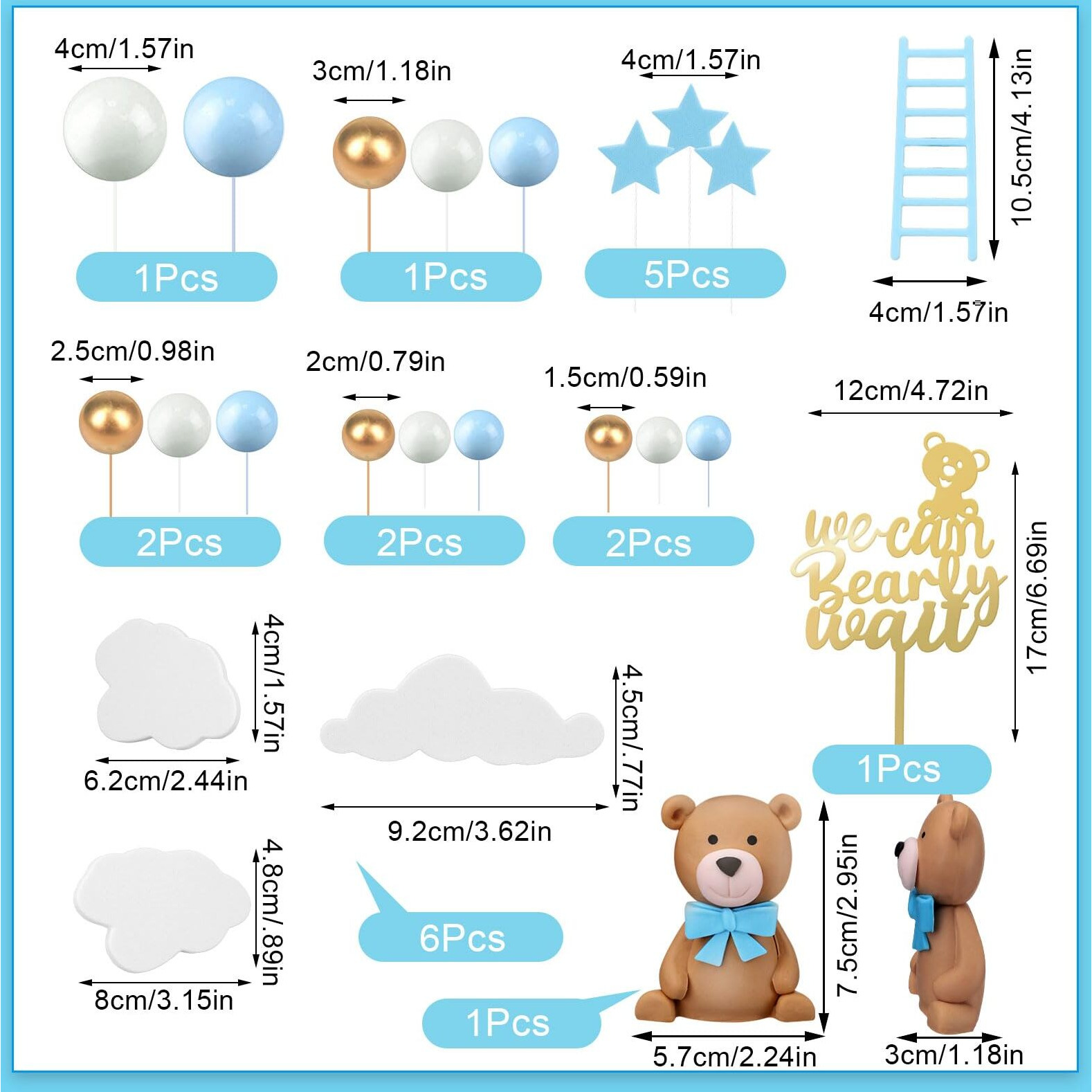 37 Pcs Brown Bear Cake Decorations We Can Bearly Wait Cake Topper For Birthday Baby Shower Party Supplies Decorations (Cute)