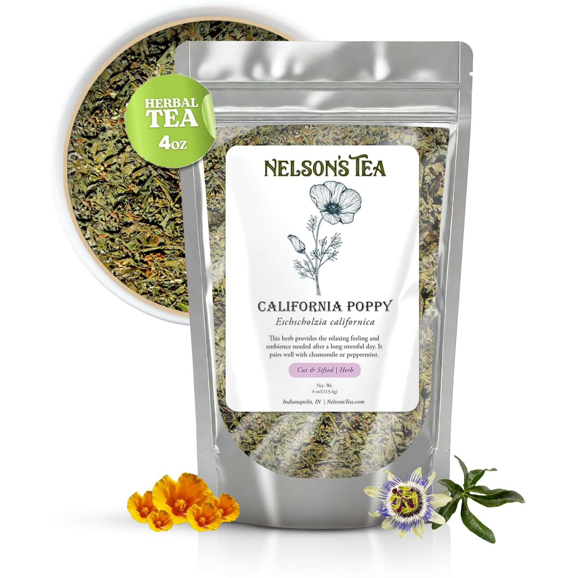 Nelson's Tea - California Poppy - Cut & Sifted - Loose Leaf - Herbal Tea - 4 Oz