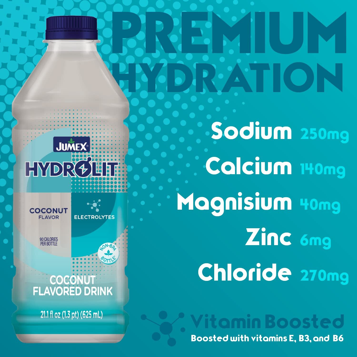 Jumex Hydrolit Quick Rehydration And Recovery Beverage, Natural Coconut Flavor, 21.1 Fl Oz Bpa-Free Bottle, 12-Pack
