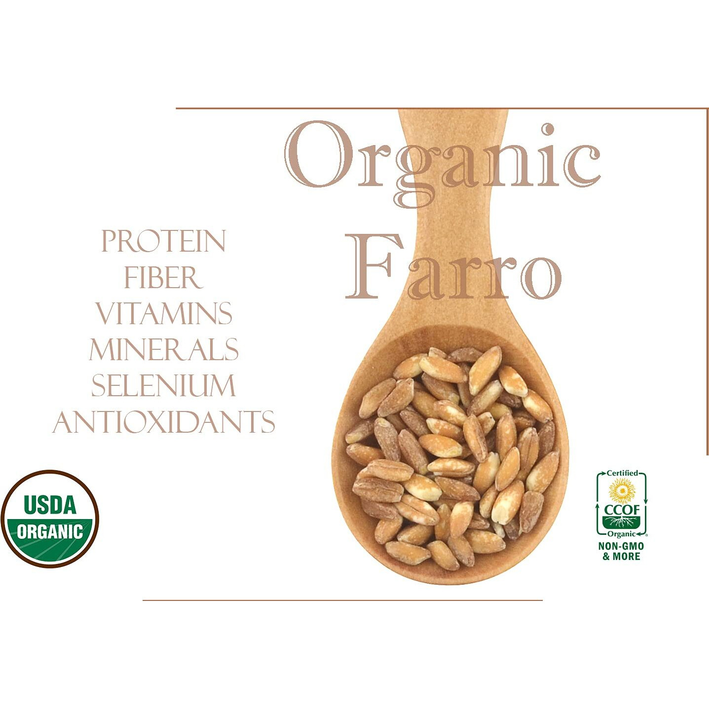 Organic Italian Pearled Farro - Raw, Non-Gmo, Vegan, Bulk, Protein, Fiber Rich (5Lb)