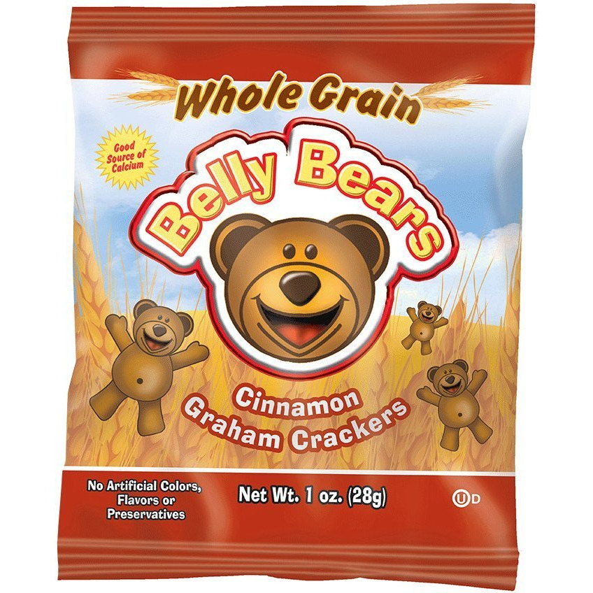 Readi-Bake Benefit 200Ct Whole Grain Belly Bears Animal Cracker Snacks, Cinnamon Graham, 1 Ounce Packages