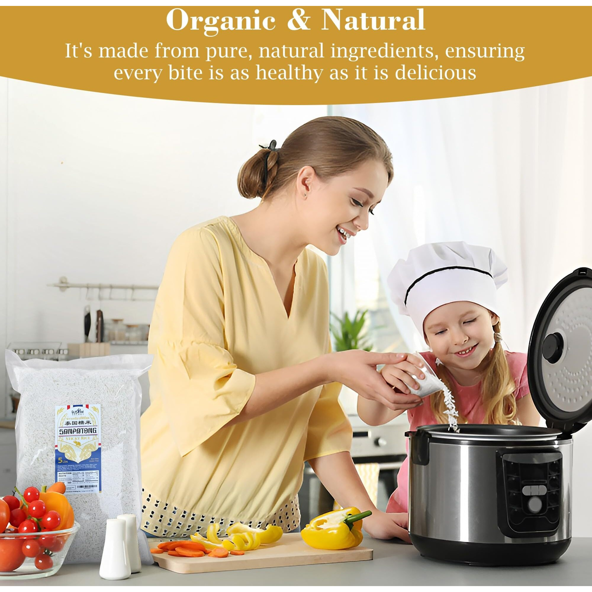 Fusion Select 10Lb Sanpatong Thai Sticky Rice - Authentic Glutinous Khao Niao Sweet Rice From Thailand - Uncooked Bulk Rice Bag For Making Dessert, Roasted Pork Dishes, Asian Food - Zero Gmo Or Gluten