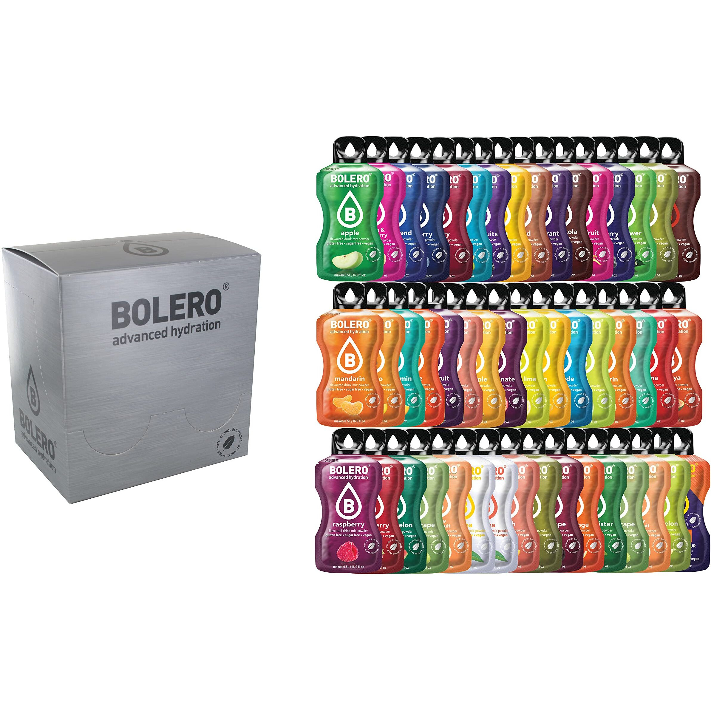 Bolero - Assorted Fruit Flavors Flavored, Sugar Free And Low Calorie Powdered Drink Mix, Makes 16Oz For Strong Flavor Or 32Oz For Mild Flavor, 64 Small Sachet Singles-To-Go