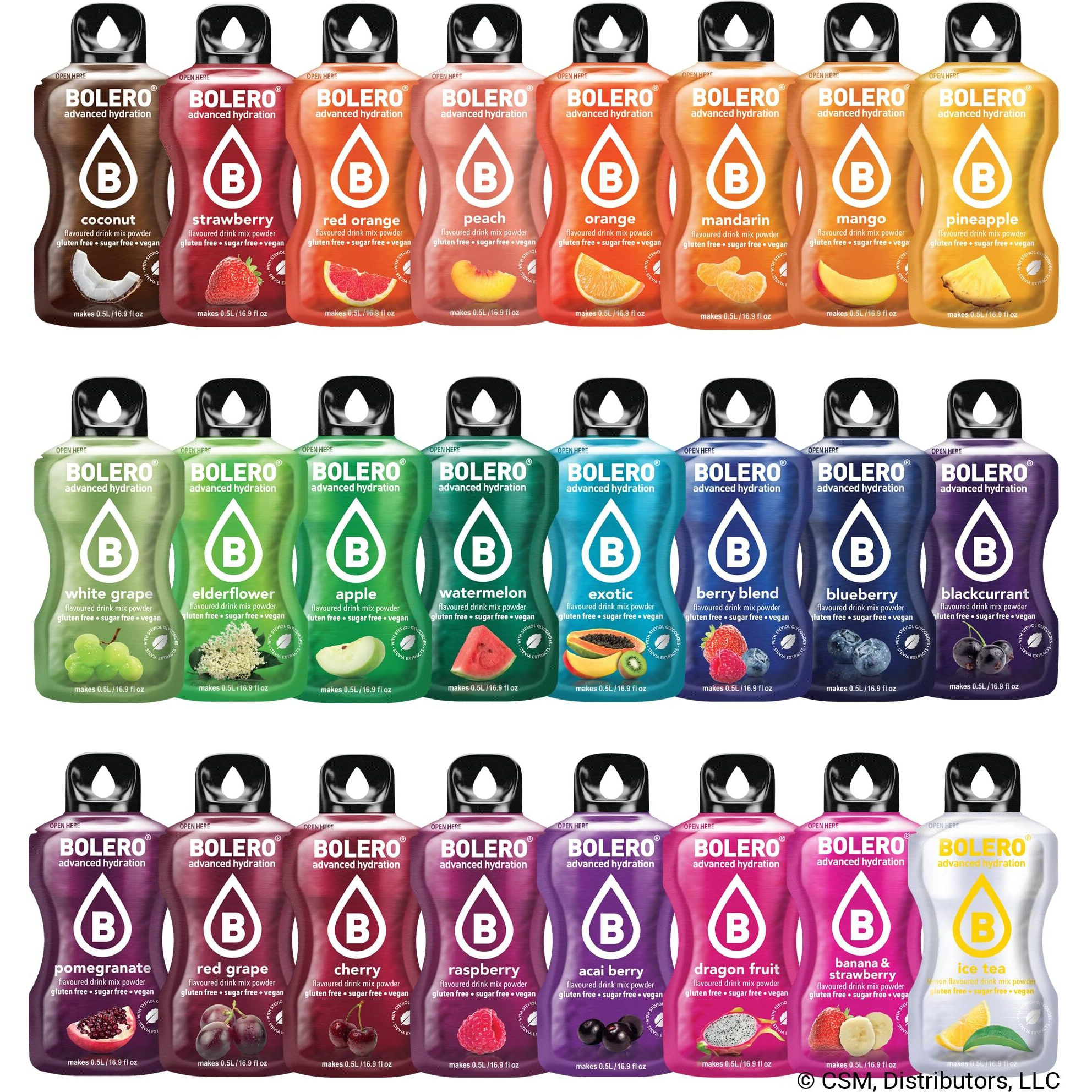 Bolero - Assorted Fruit Flavors Flavored, Sugar Free And Low Calorie Powdered Drink Mix, Makes 16Oz For Strong Flavor Or 32Oz For Mild Flavor, 64 Small Sachet Singles-To-Go