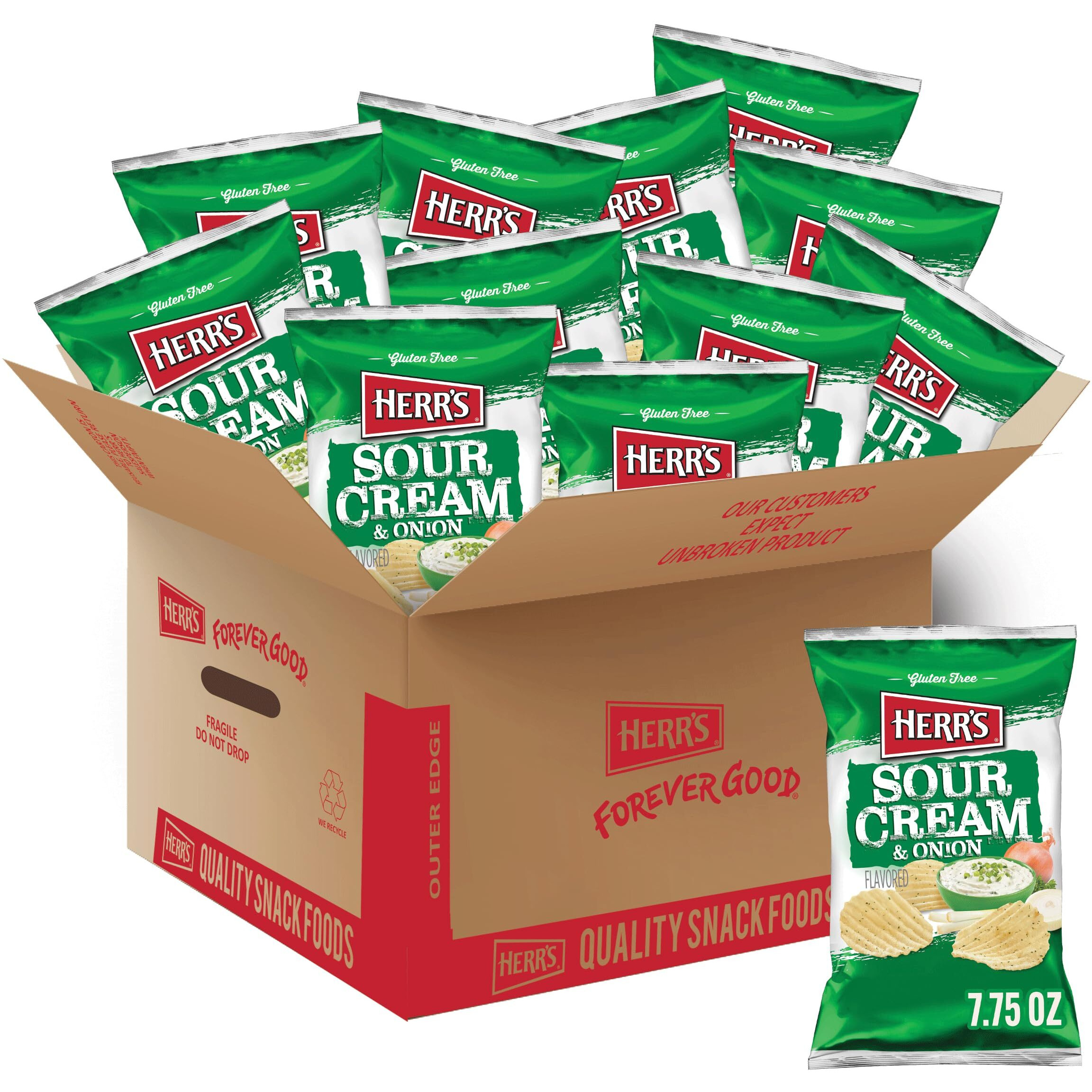 Herr's Sour Cream And Onion Potato Chips, 7.75 Ounce (Pack Of 12 Bags)