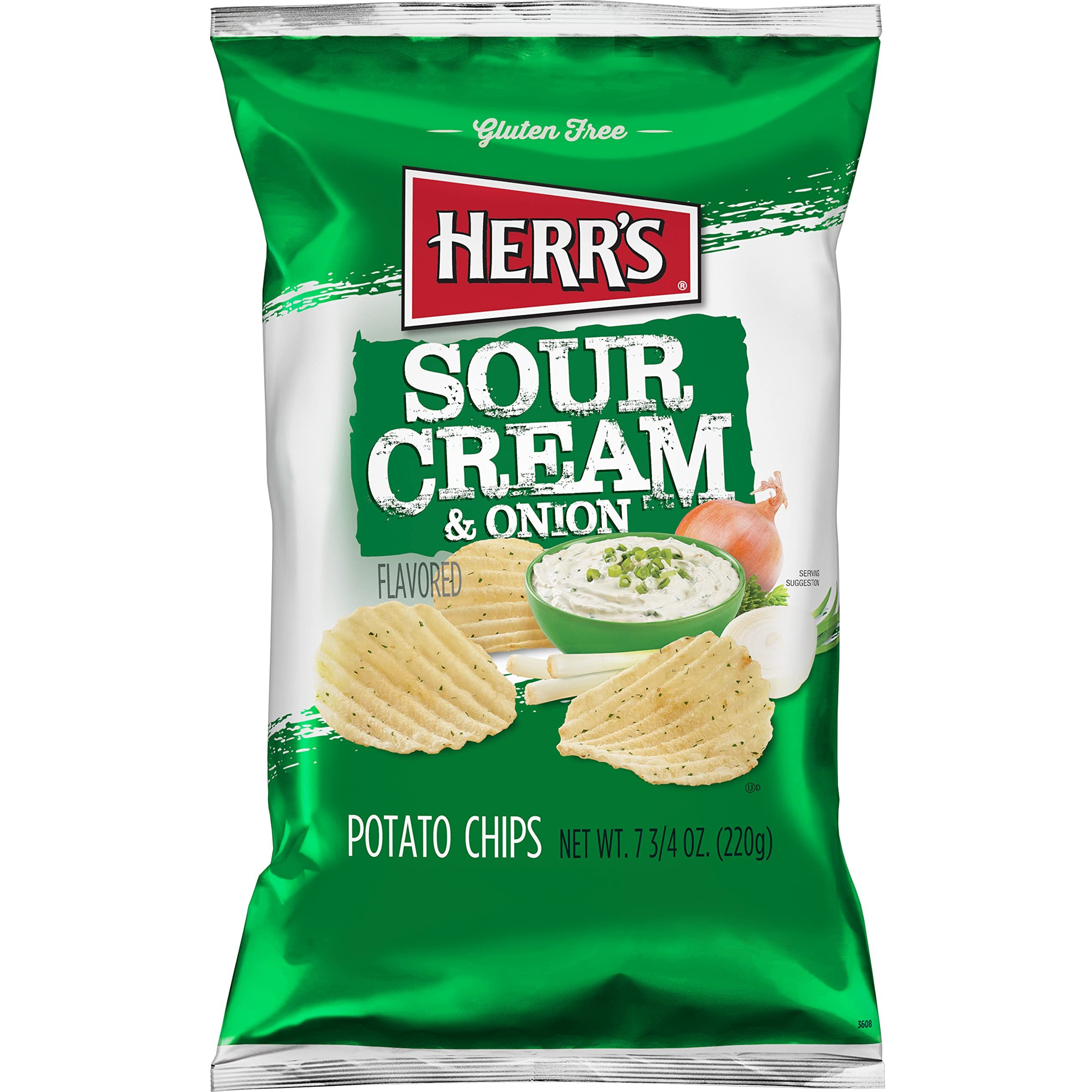 Herr's Sour Cream And Onion Potato Chips, 7.75 Ounce (Pack Of 12 Bags)