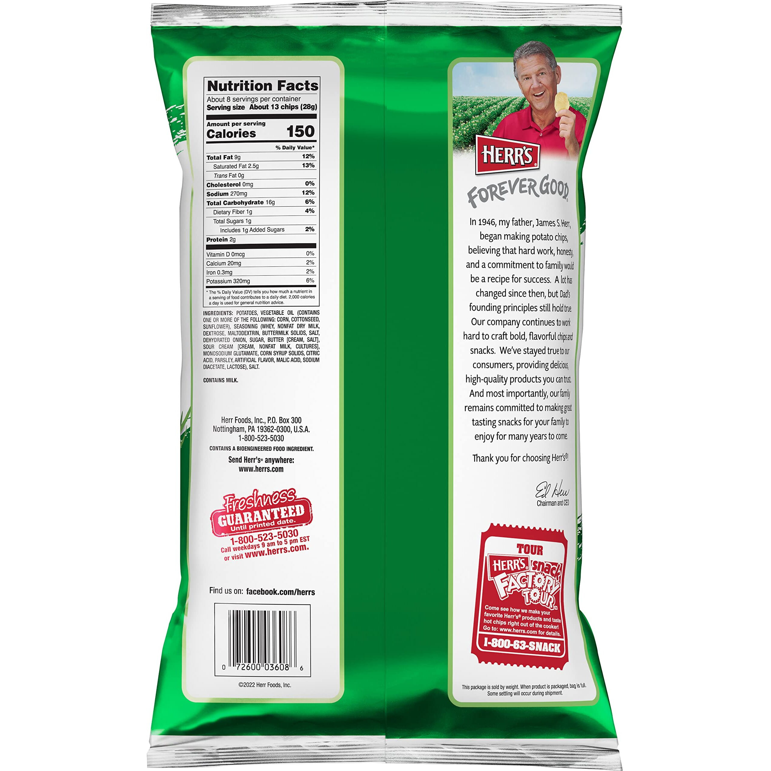 Herr's Sour Cream And Onion Potato Chips, 7.75 Ounce (Pack Of 12 Bags)