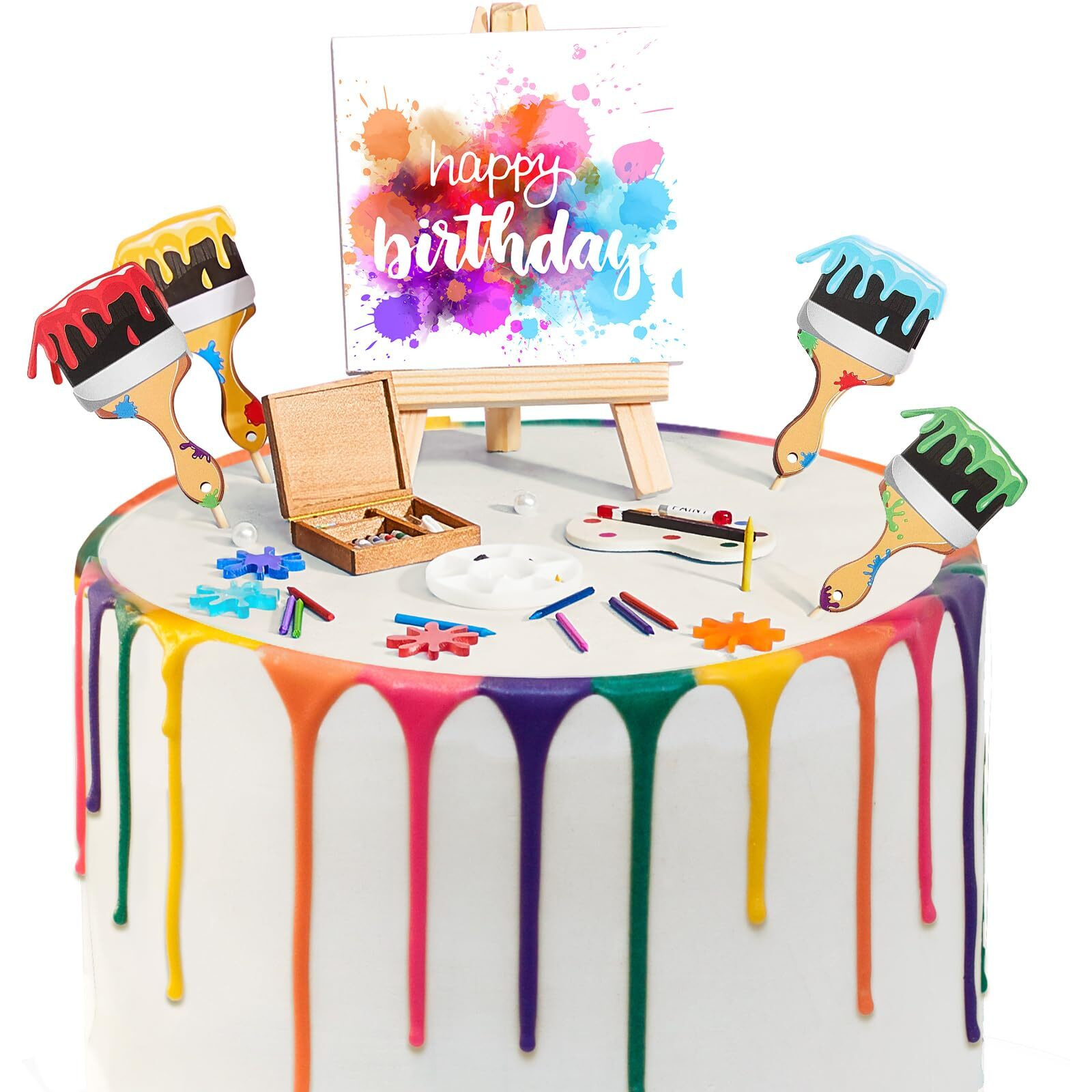 Taiyin Art Cake Decorations Paint Brush Cupcake Toppers Art Paint Cake Topper Artboard Palette Cake Topper Artist Themed Cake Decor For Birthday Party Supplies (Cute,41 Pcs)