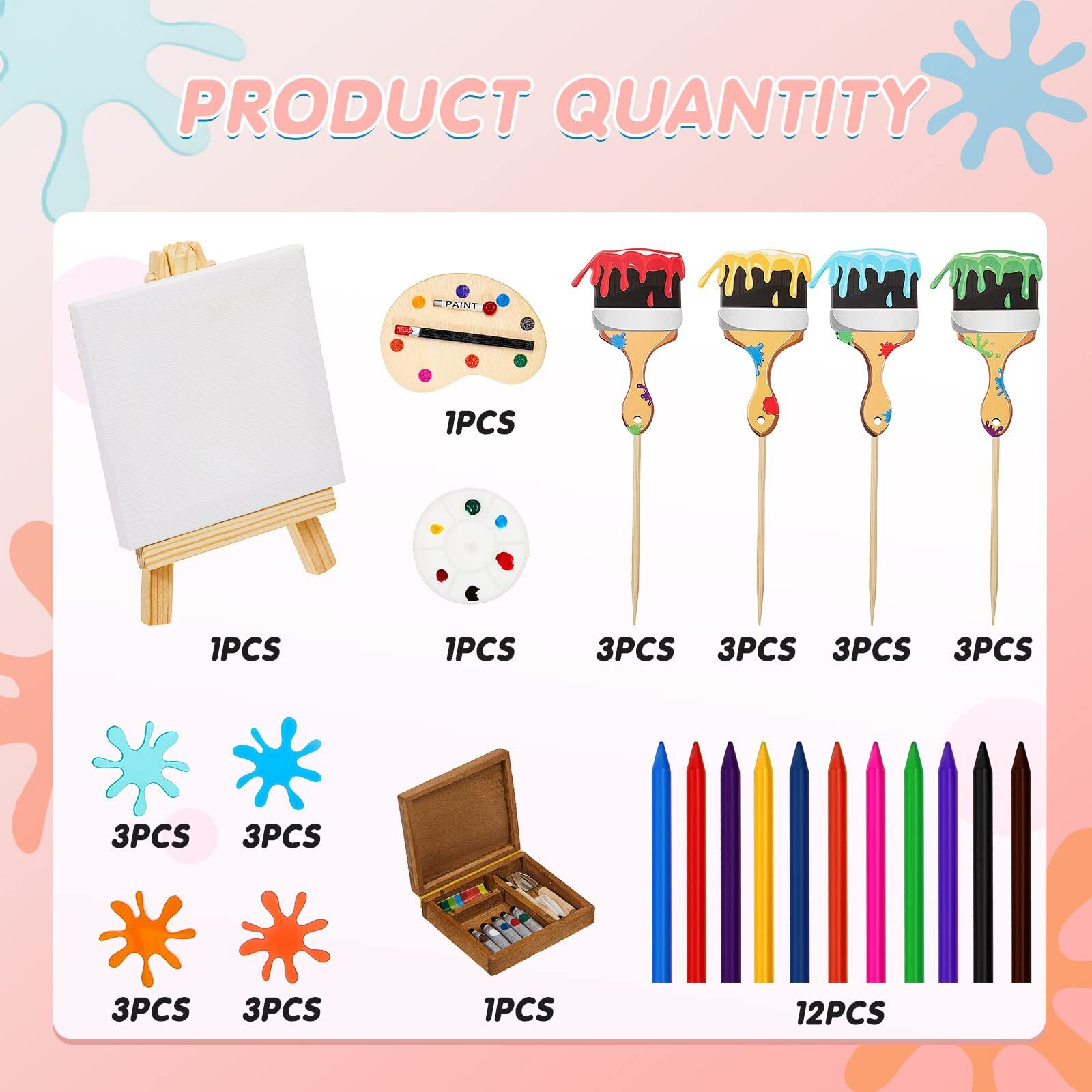 Taiyin Art Cake Decorations Paint Brush Cupcake Toppers Art Paint Cake Topper Artboard Palette Cake Topper Artist Themed Cake Decor For Birthday Party Supplies (Cute,41 Pcs)