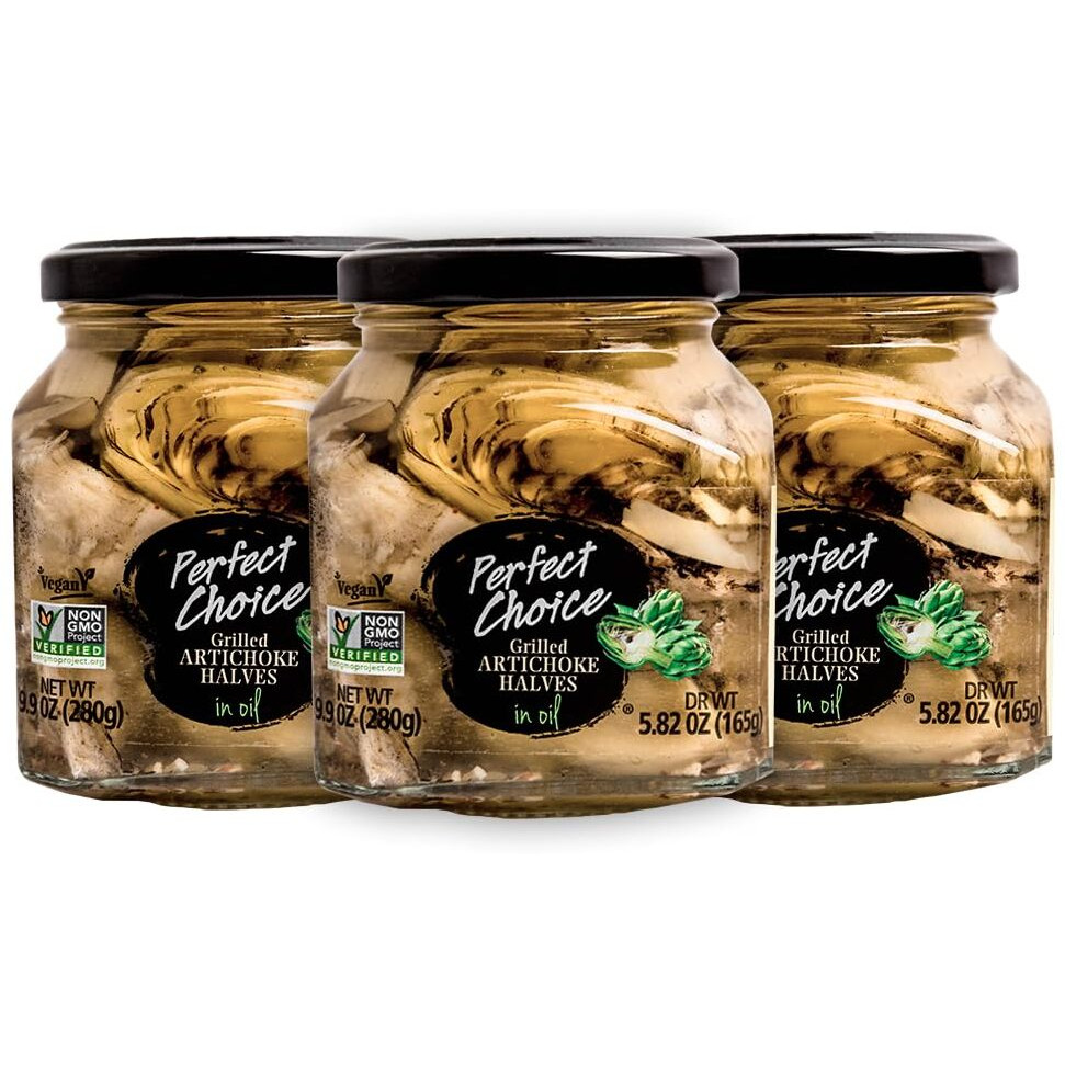 Perfect Choice Grilled Artichoke Halves In Oil - Delicious For Salads, Pizzas & More - 9.9 Oz (Pack Of 3)