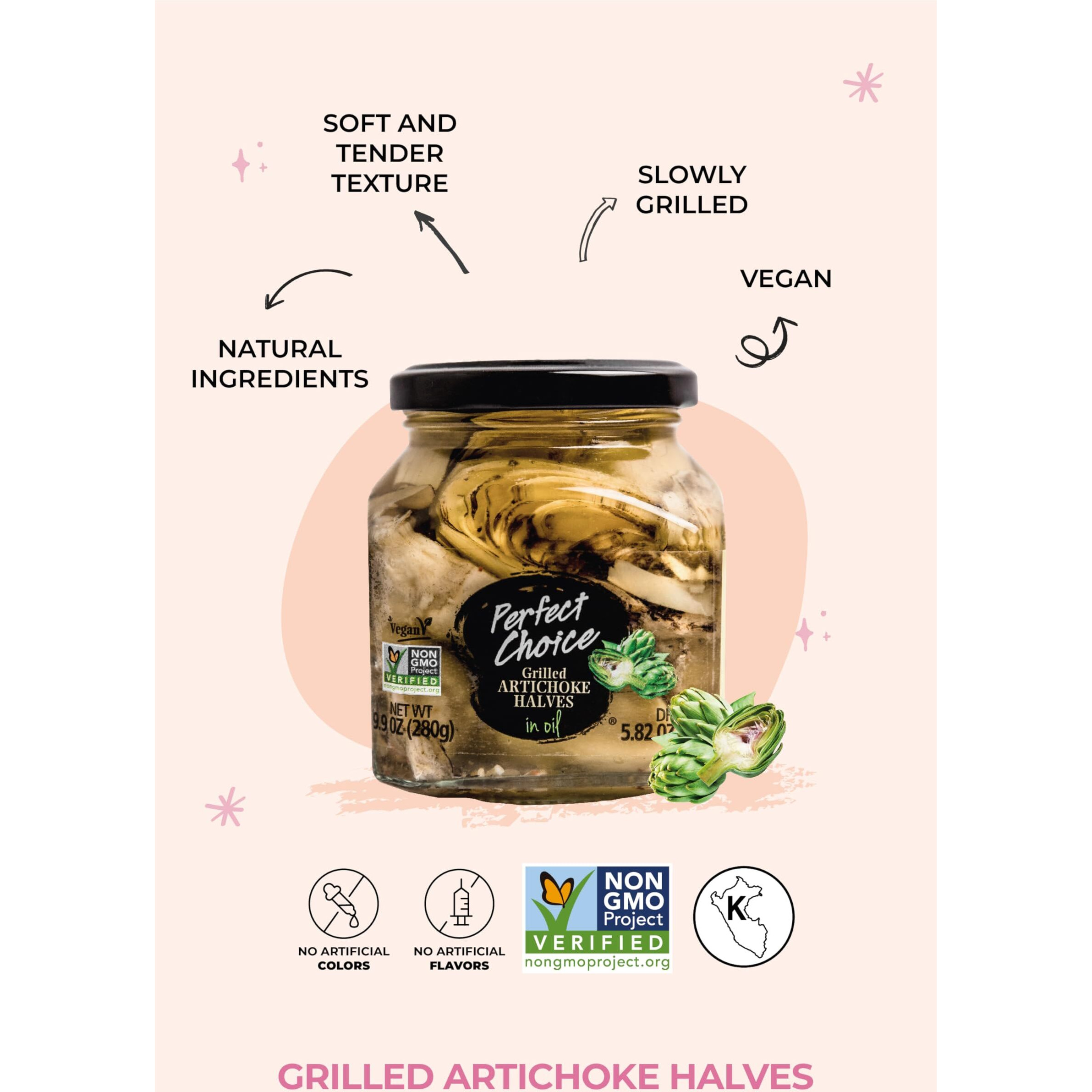 Perfect Choice Grilled Artichoke Halves In Oil - Delicious For Salads, Pizzas & More - 9.9 Oz (Pack Of 3)