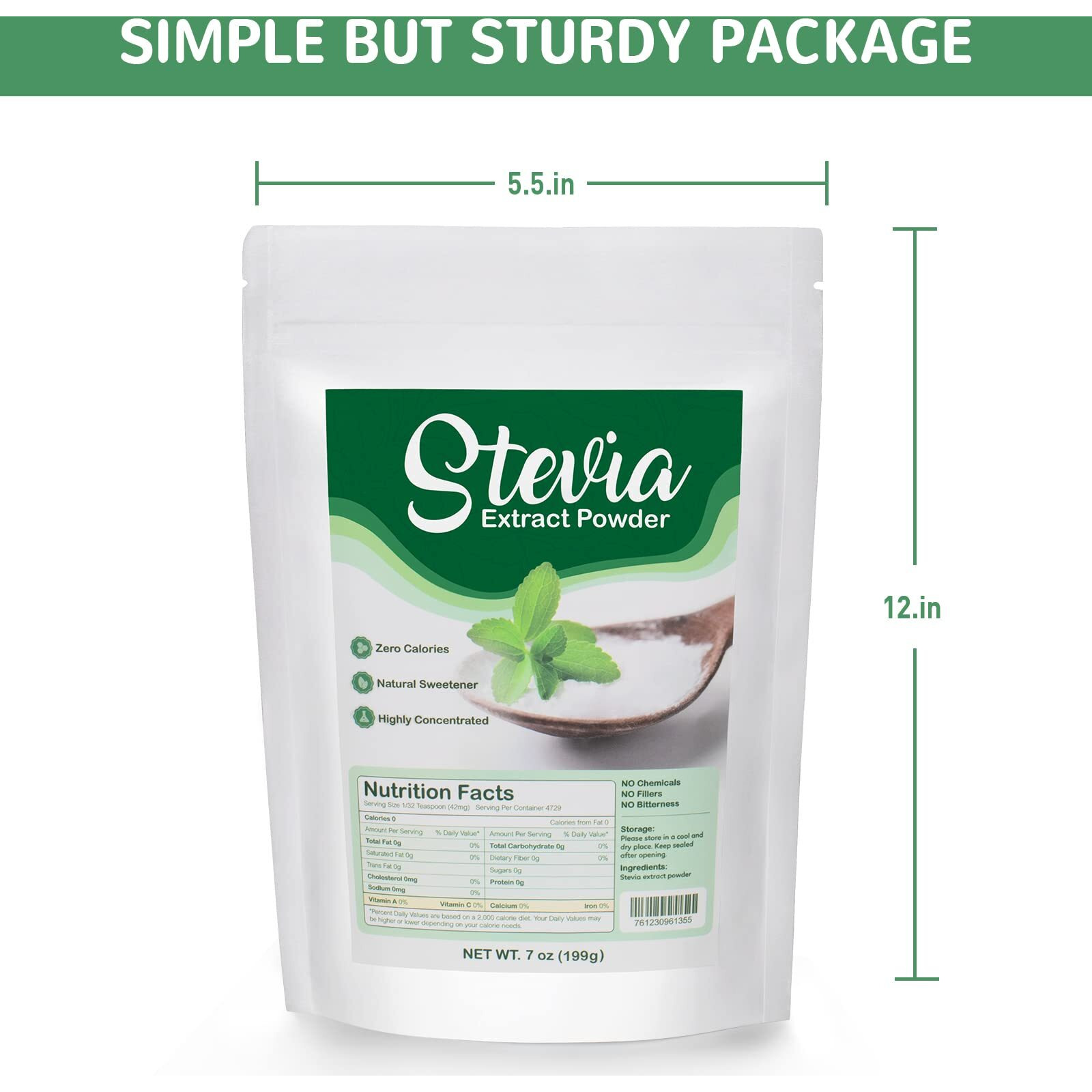 Ccnutri Stevia Pure Stevia Powder 7Oz(199G), Stevia Sweetener Premium Sugar Substitute-No Fillers, No Bitterness, Zero Calorie, Highly Concentrated