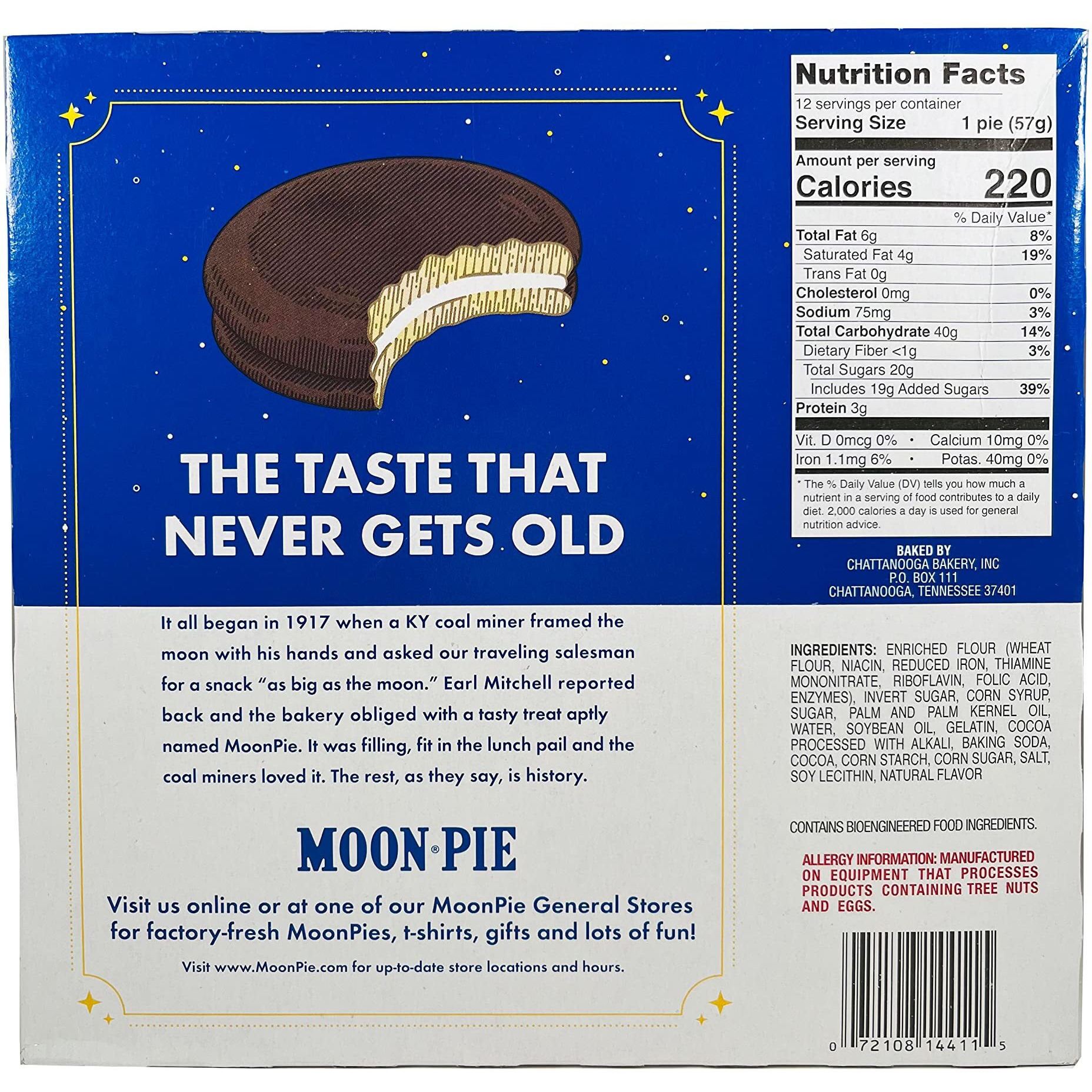 Moon Pie Single Decker - Chocolate. The Original Marshmallow Sandwich, 12 Pies Per Box
