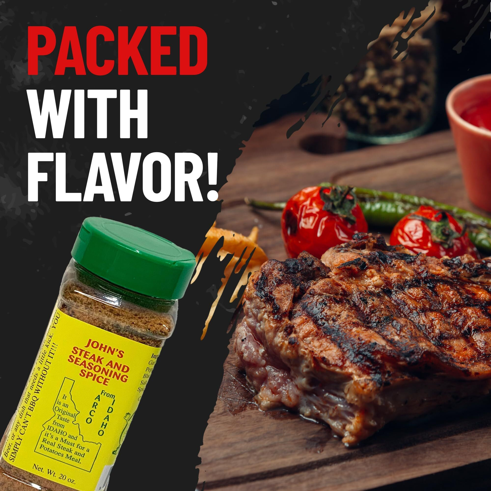 Johns Steak And Seasoning Spice, Original Flavor Steak Seasoning For Grilling, Pork Chops, Steaks, Burgers, Chicken, Seafood, Potatoes, And More, Gluten-Free, Msg-Free, Idaho-Made, 20 Oz