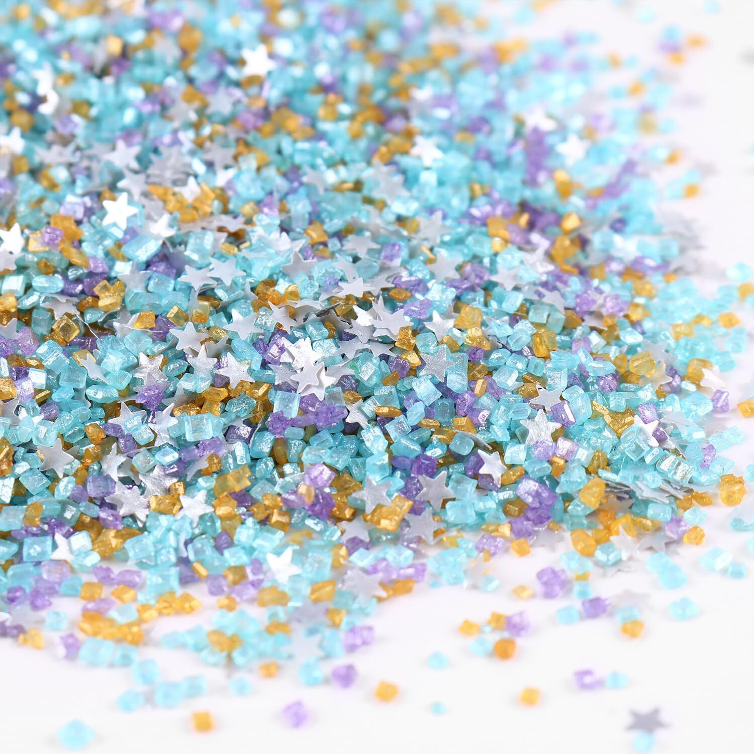 Sanding Sugar Edible Silver Glitter Stars Mix, Edible Blue&Purple Sugar Sprinkles For Cake Decorating, Sparkling Edible Sanding Sugar For Cupcake Toppers Cookie Decorations For Wedding Party Celebrations 3.5Oz (Blue)
