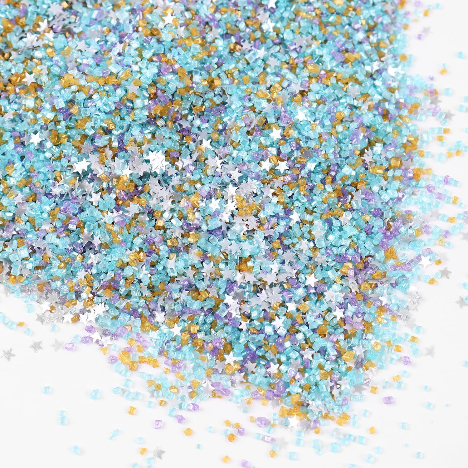 Sanding Sugar Edible Silver Glitter Stars Mix, Edible Blue&Purple Sugar Sprinkles For Cake Decorating, Sparkling Edible Sanding Sugar For Cupcake Toppers Cookie Decorations For Wedding Party Celebrations 3.5Oz (Blue)