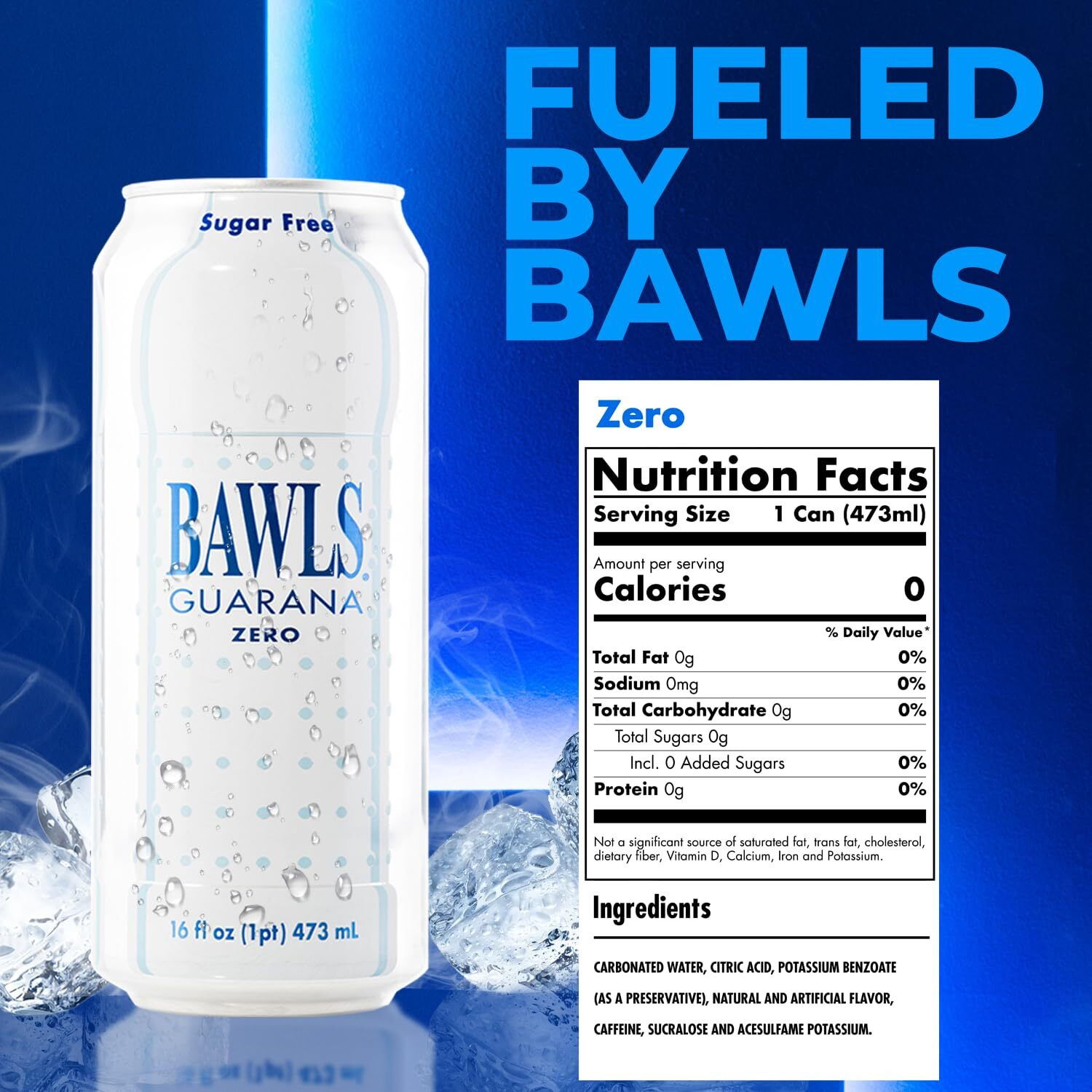 Bawls Guarana Zero, Bawls Guarana Drink, Guarana Soda, Guarana Fueled Soda For Energy, High Energy Caffeinated Drink, 16Oz 12 Pack Cans