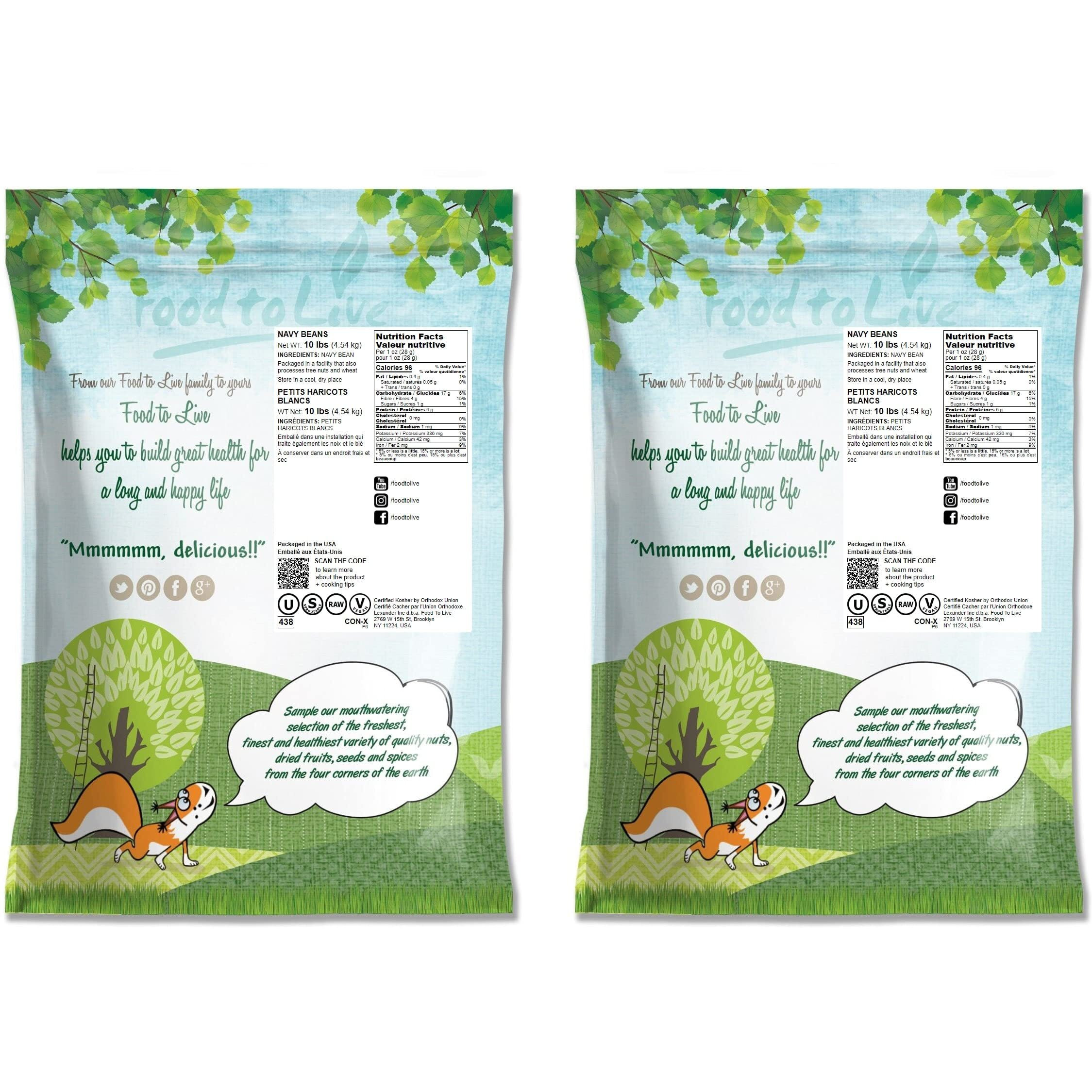 Food To Live Navy Beans, 20 Pounds Raw, Dried, Vegan, Kosher, Whole Small White Kidney Beans In Bulk, Good Source Of Protein, Fiber, Folate, And Copper. Low Sodium. Great For Cooking And Soups