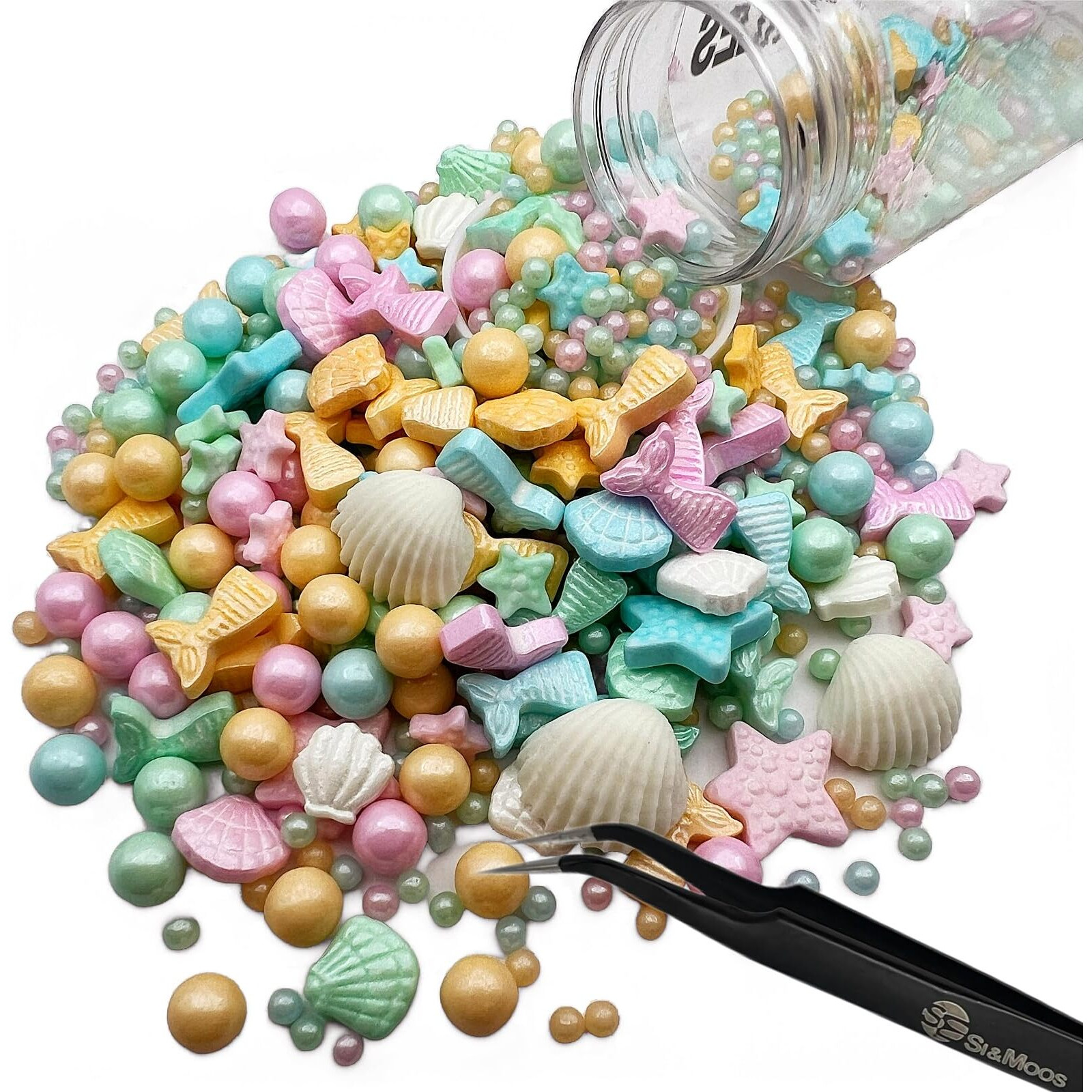 Se Si&Moos Mermaid Cake Topper Mermaid Cake Decorations Mermaid Sprinkles Mermaid Sprinkles For Cupcakes Beach Cake Decoration Mermaid Shell Sprinkles Mermaid Cupcake Toppers Kosher Certified Multicolor Tails 3.5 Oz With Tweezers