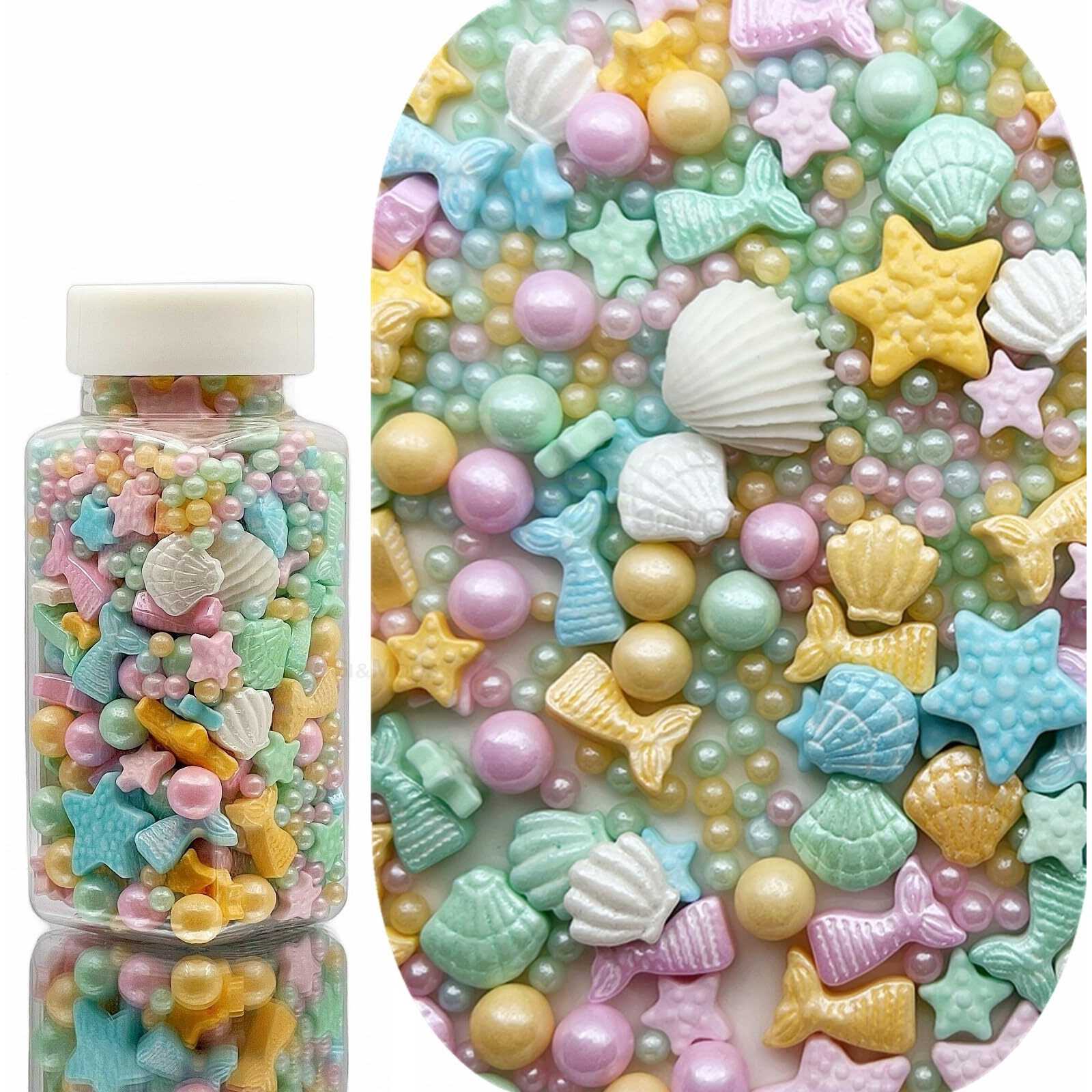 Se Si&Moos Mermaid Cake Topper Mermaid Cake Decorations Mermaid Sprinkles Mermaid Sprinkles For Cupcakes Beach Cake Decoration Mermaid Shell Sprinkles Mermaid Cupcake Toppers Kosher Certified Multicolor Tails 3.5 Oz With Tweezers