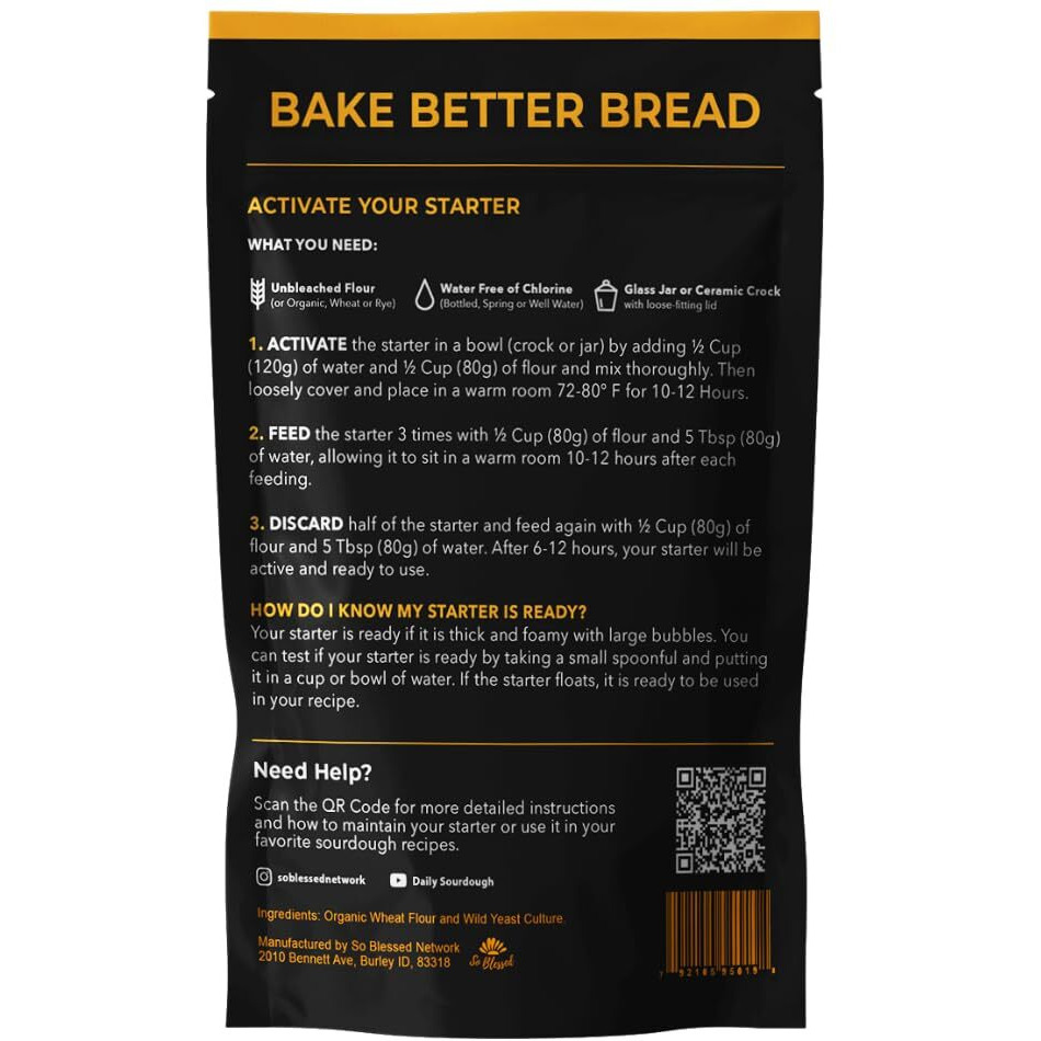 Better Bread Premium Heirloom Sourdough Starter Culture So Blessed Heirloom Style Freeze Dried Starter Culture For Baking Sourdough Bread | Perfect For Pancakes, Biscuits, Pretzels, & More | Non-Gmo Prebiotic Artisan Bread | Made With Organic Ingredients | Ready 5 Times Faster