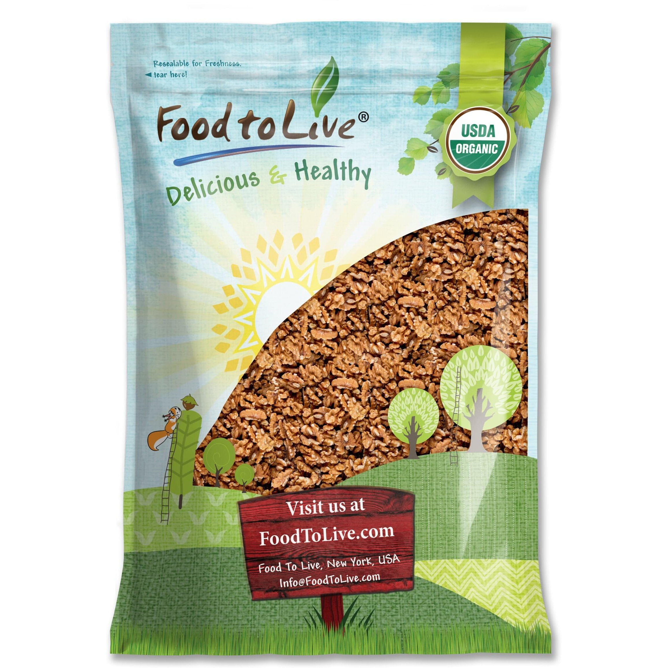 Food To Live - Organic California Walnuts, 5 Pounds Halves & Pieces, Raw Nuts, Unsalted, No Shell, Suitable For Sirtfood Diet
