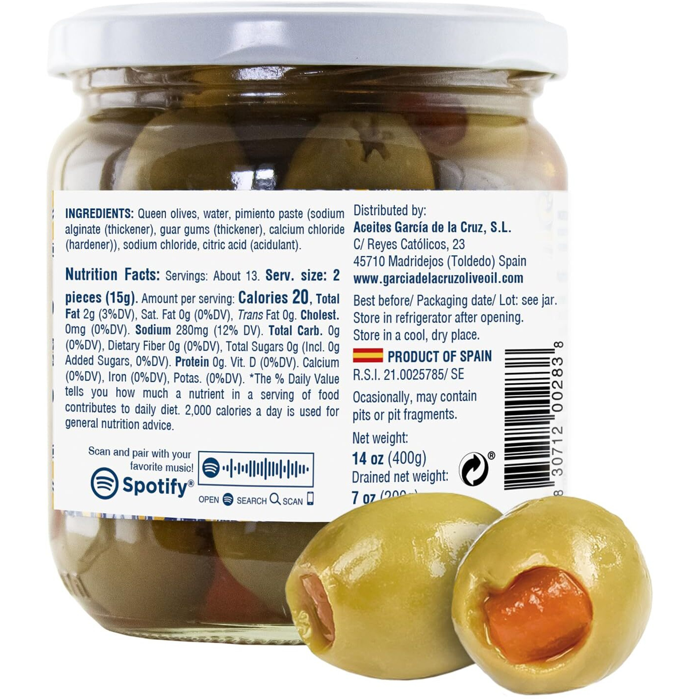 Pimiento Stuffed Olives, Garcia De La Cruz, 14 Oz