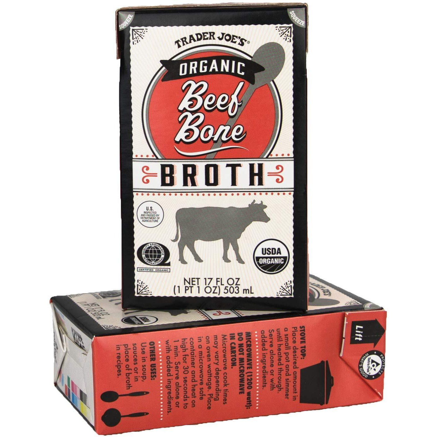 Trader Joes Organic Beef Bone Broth 17Fl Oz 503Ml (Two Boxes)