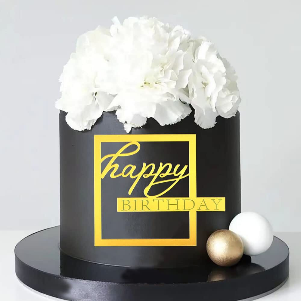 Mirror Acrylic Happy Birthday Cake Toppers Happy Birthday Cupcake Topper Hollow Frame Side Cake Topper Cake Decorations Cake Inserts Cake Decor Happy Birthday Decorations Cake Decorating Supplies,3Pcs