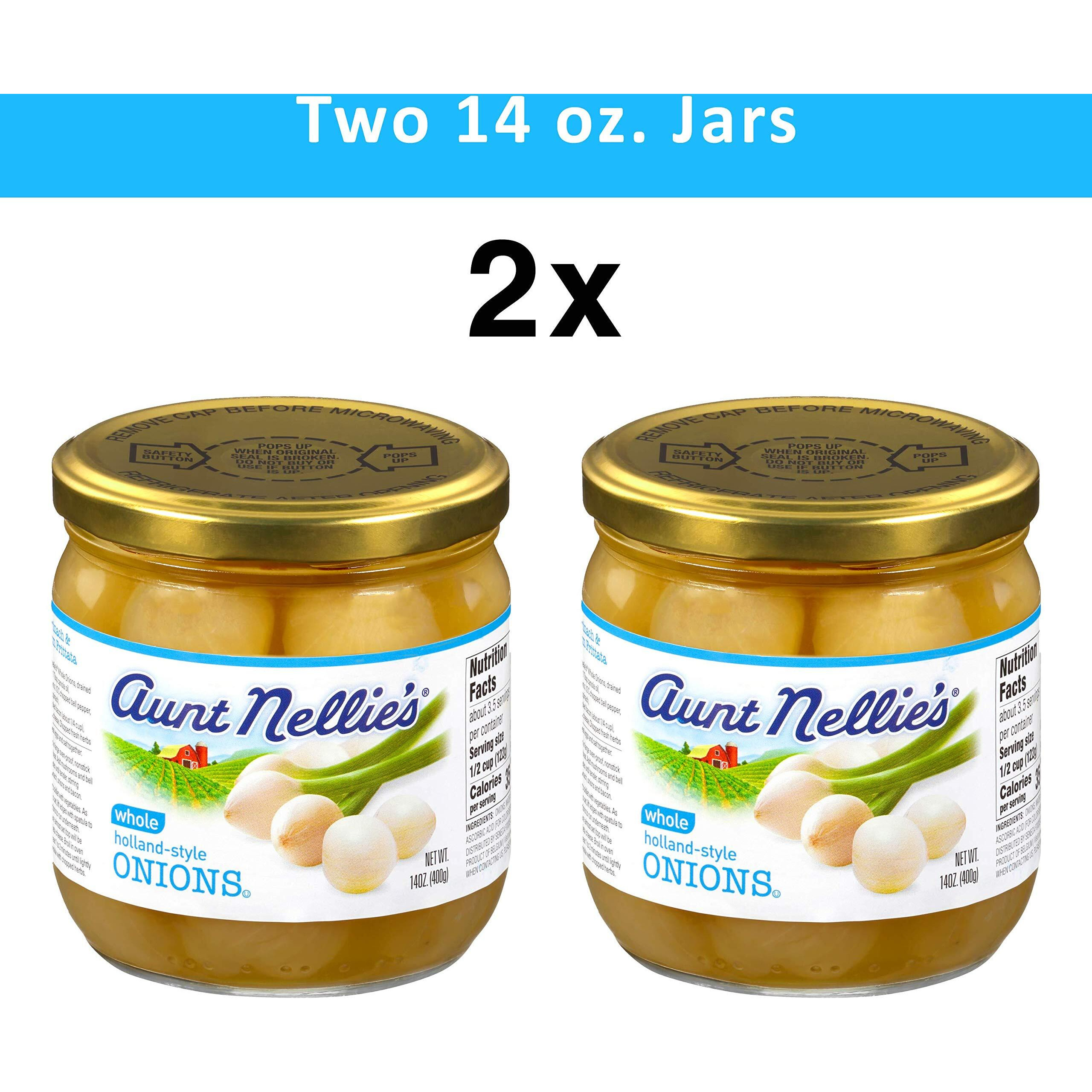 Aunt Nellies Whole Holland-Style Onions | Mildly Sweet-Tart And Delicious | Imported Bite-Sized, Plump Onions | Soup, Stews, Casseroles, Cocktails | 14 Oz. Glass Jars (Pack Of 2)