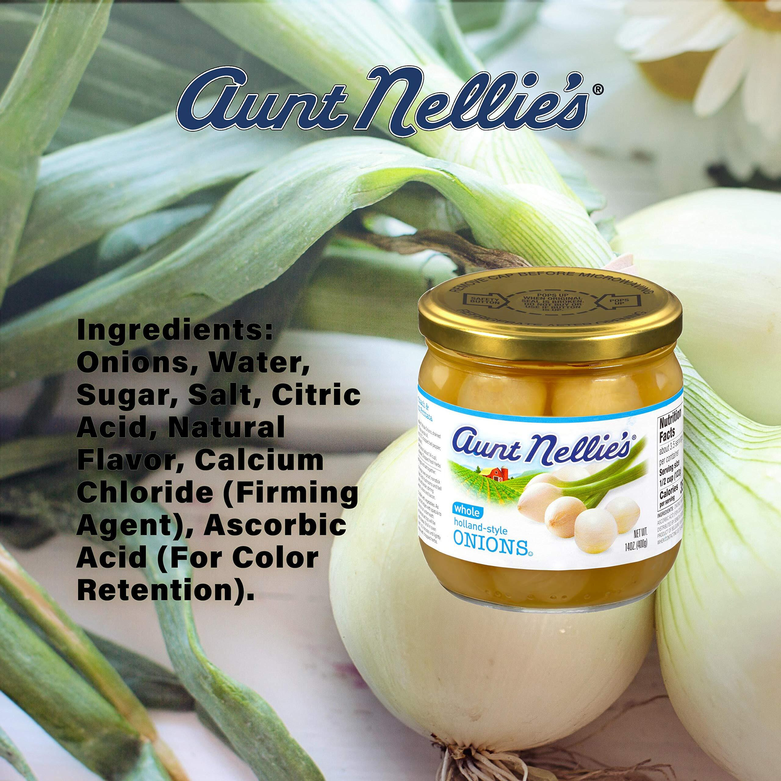 Aunt Nellies Whole Holland-Style Onions | Mildly Sweet-Tart And Delicious | Imported Bite-Sized, Plump Onions | Soup, Stews, Casseroles, Cocktails | 14 Oz. Glass Jars (Pack Of 2)