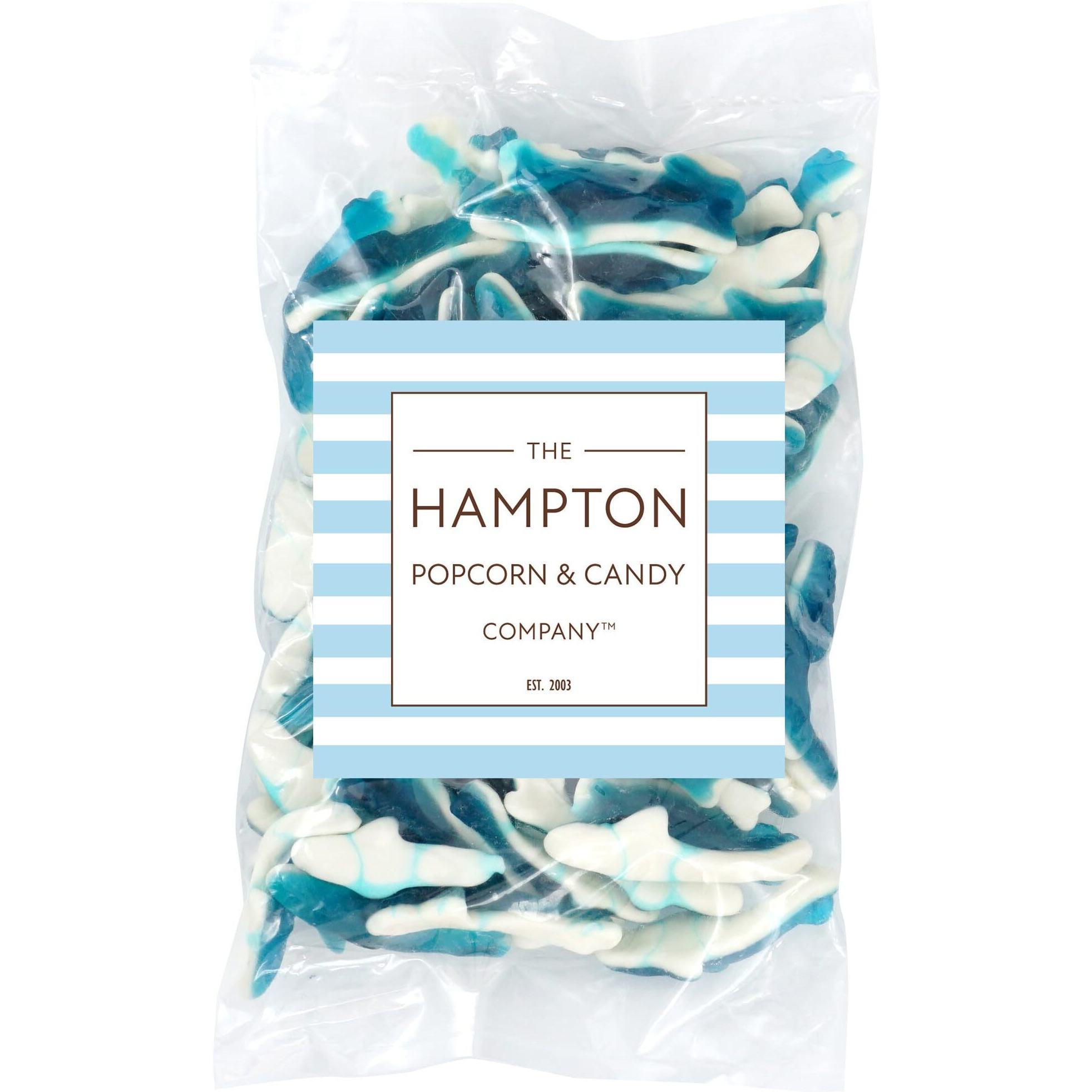 Blue Gummy Sharks Candy, 1 Pound Bulk Bag, The Hampton Popcorn & Candy Company