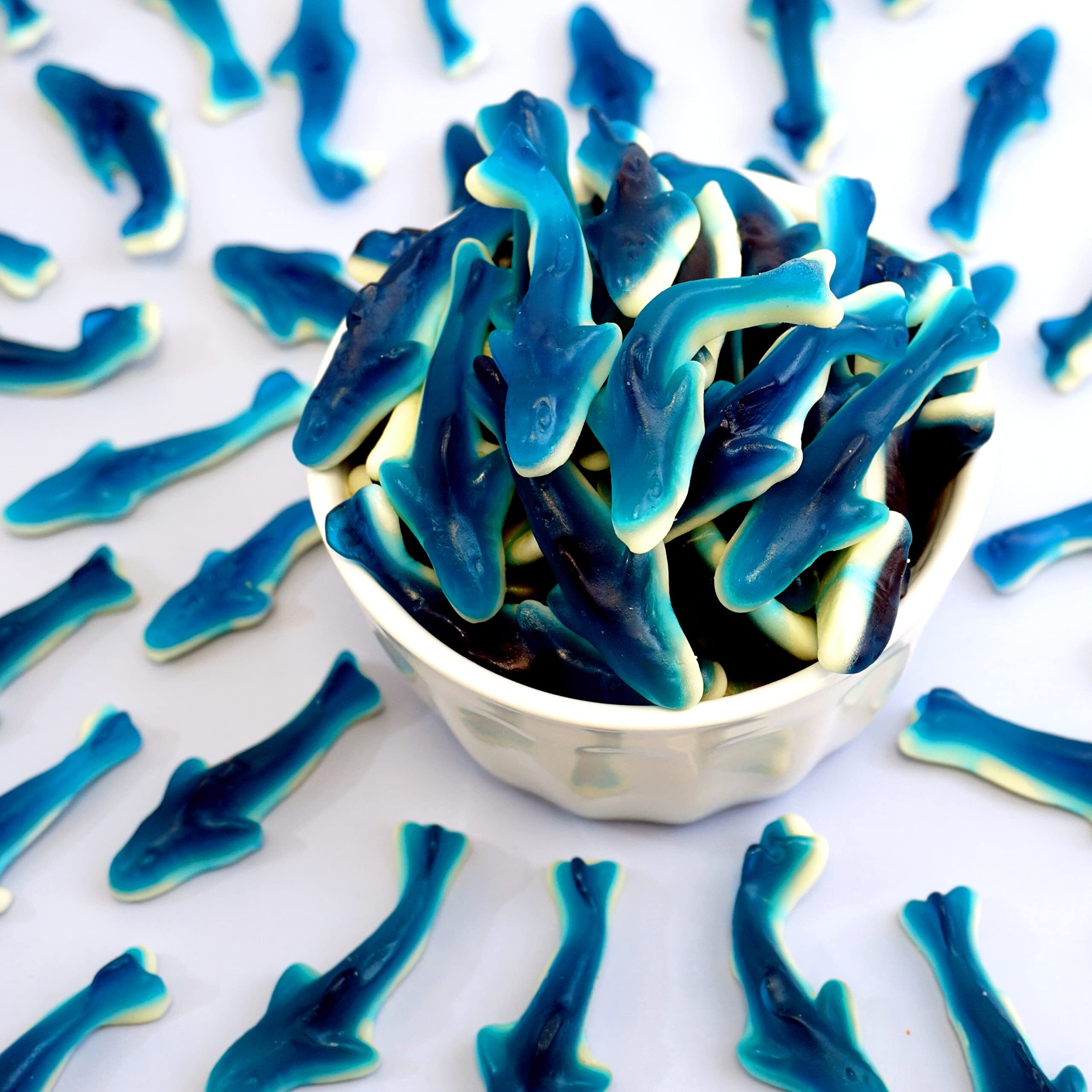 Blue Gummy Sharks Candy, 1 Pound Bulk Bag, The Hampton Popcorn & Candy Company